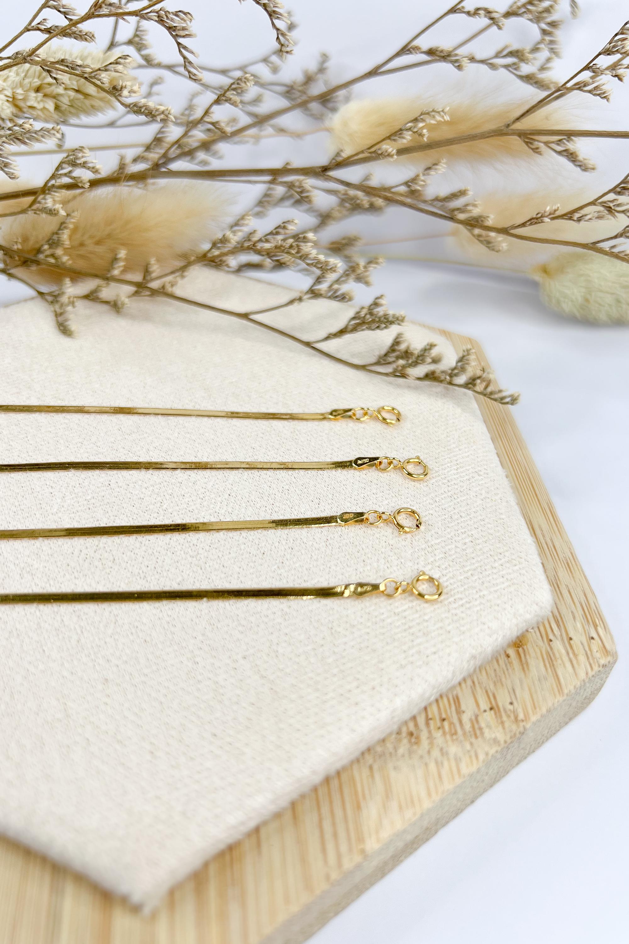 18K Solid Gold Herringbone Bracelet, Petite Flat Dainty Adjustable Jewelry
