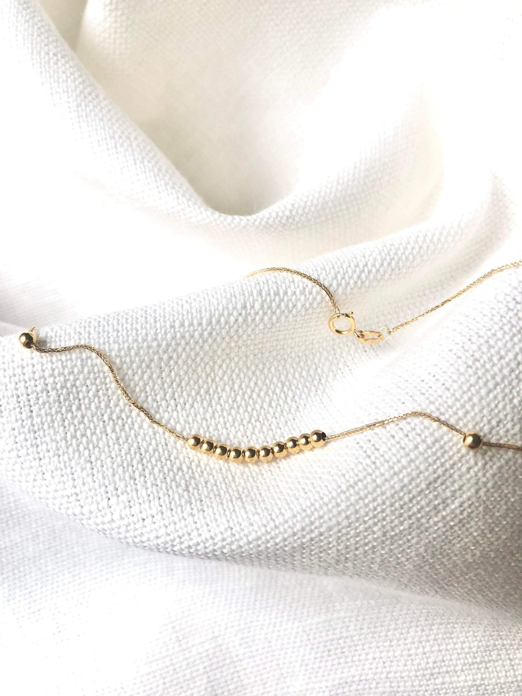 18K Yellow Gold Running Beads Necklace, Minimalist Dainty Chain, Solid Gold Jewelry