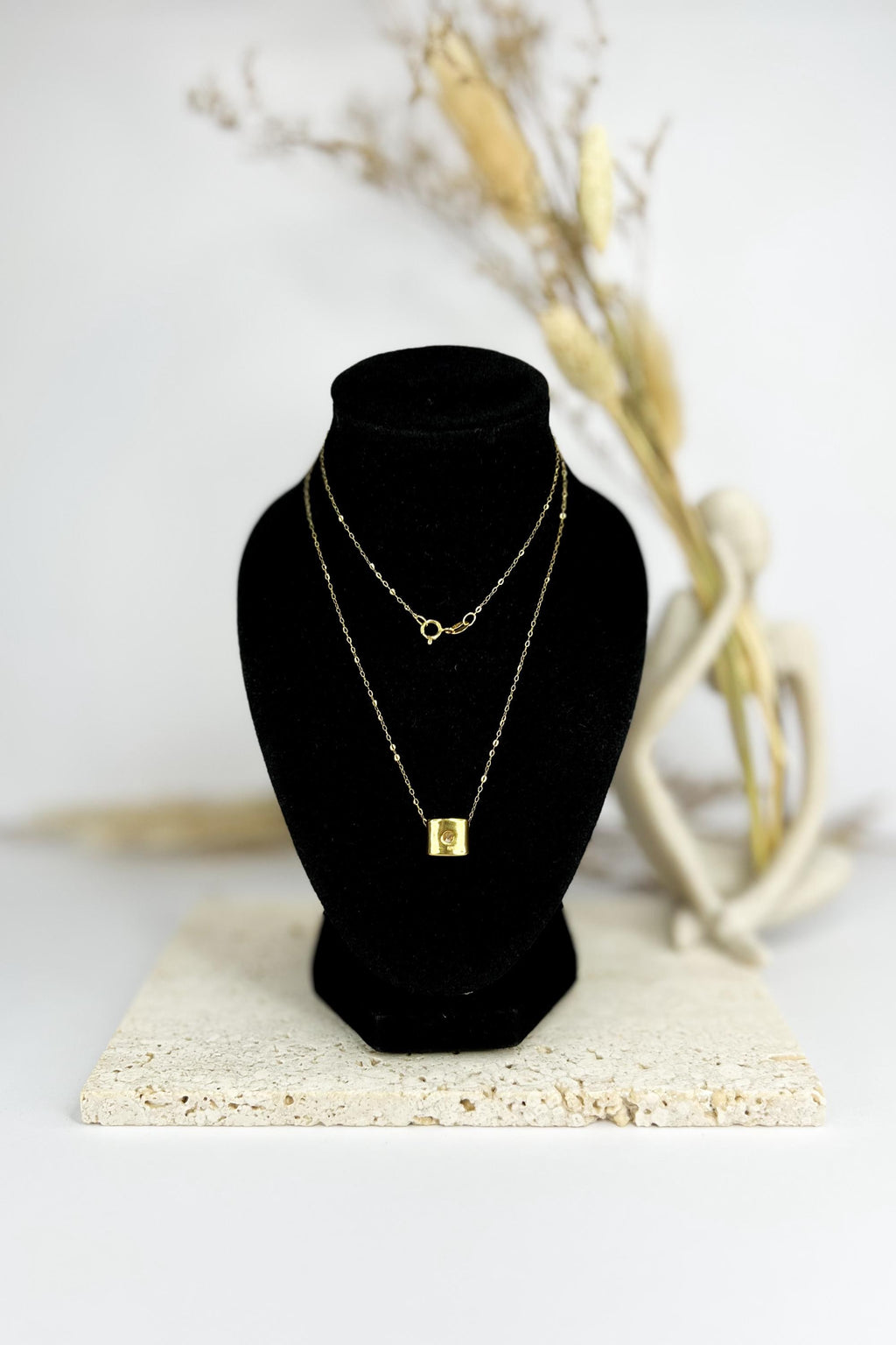 18K Solid Gold Brilliant Charm Necklace, Minimalist Dainty Chain (16-18")