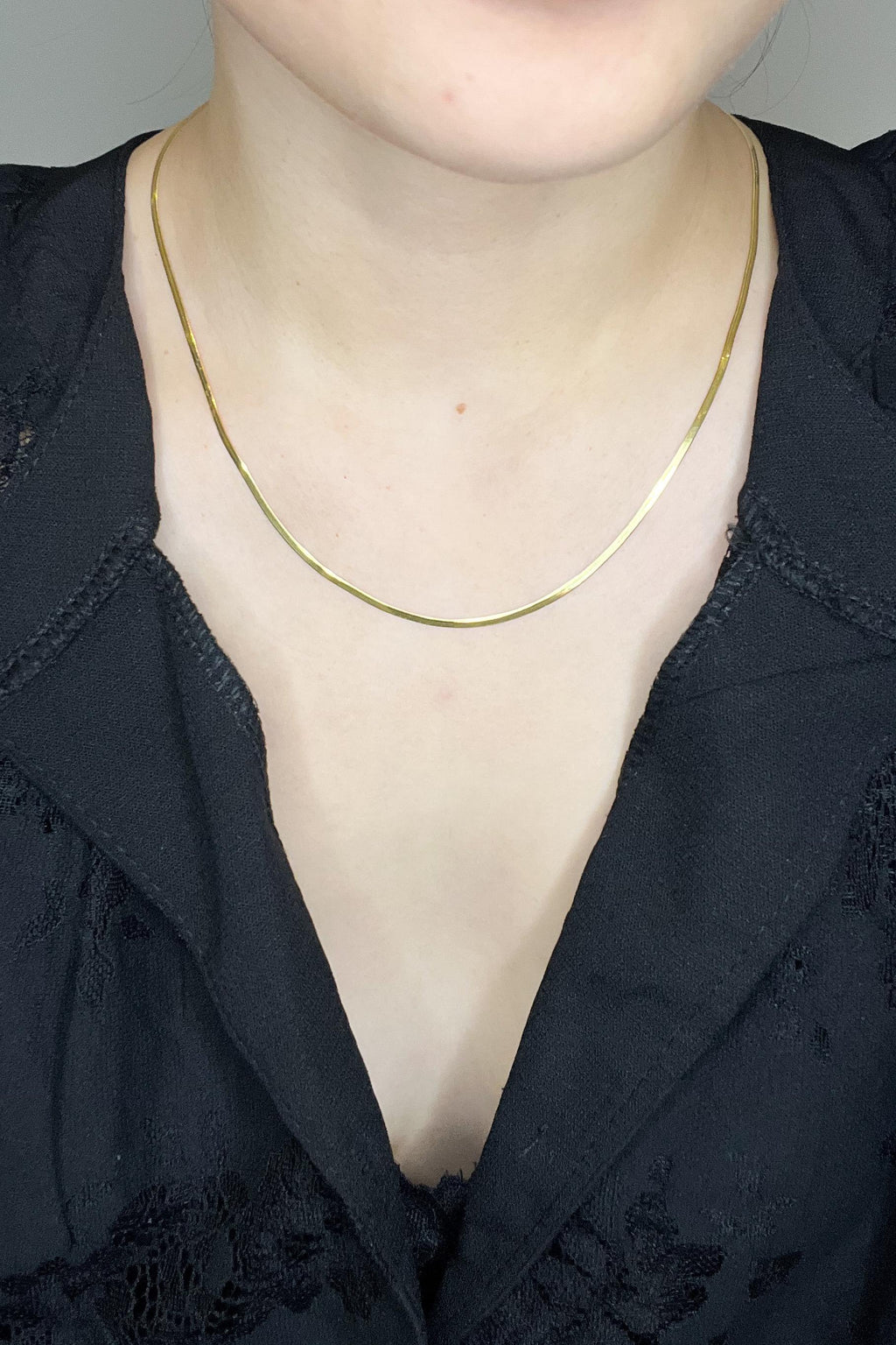 18K Solid Gold Flat Herringbone Necklace: Adjustable 2mm Chain