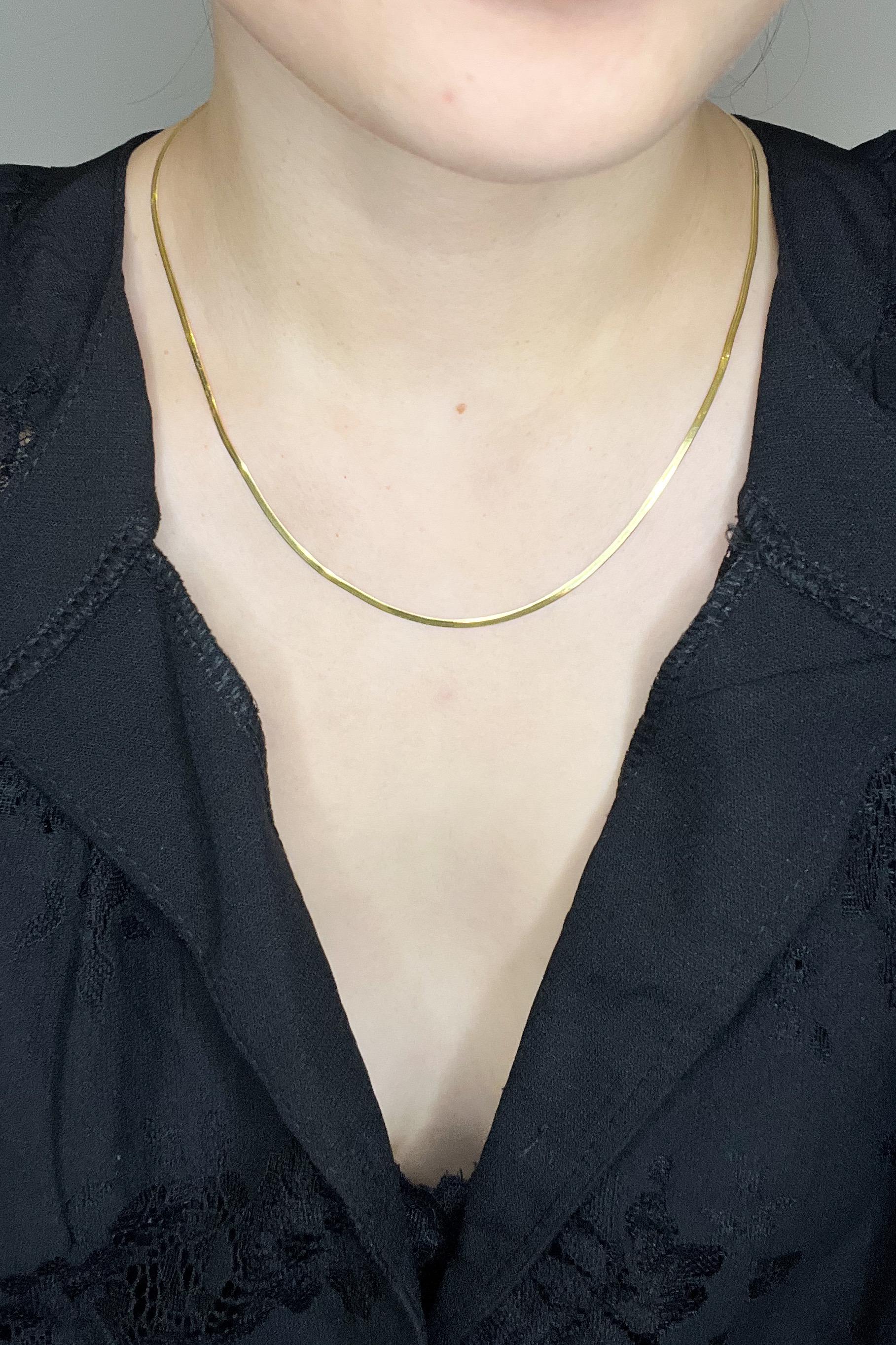 18K Solid Gold Flat Herringbone Necklace: Adjustable 2mm Chain