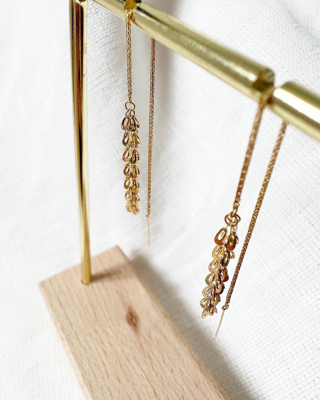 18K Solid Gold Threader Earrings: Petite Dangle Chain