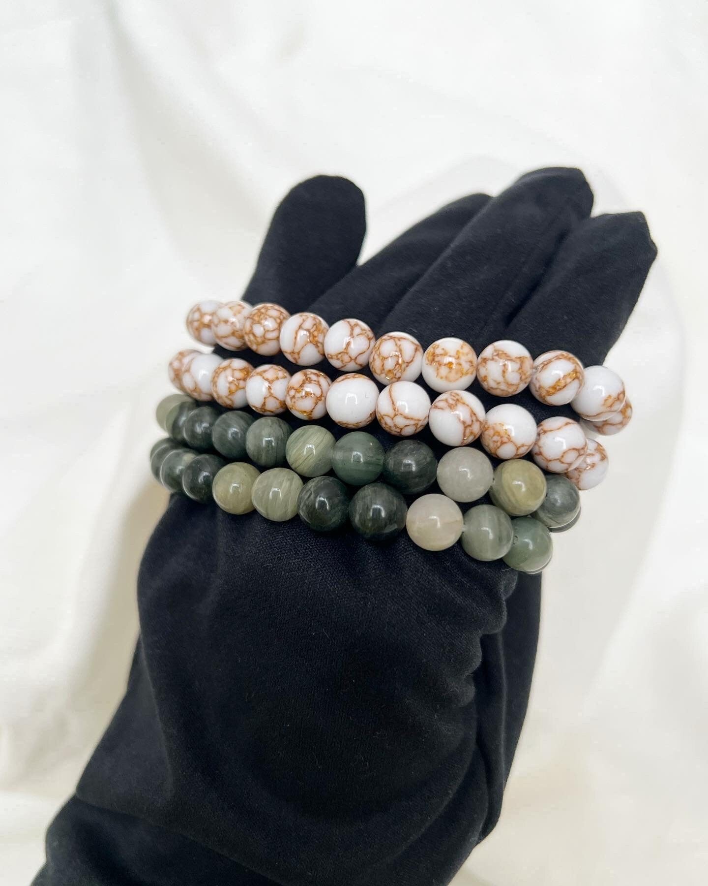 18K Gold Lucky Tiger Charm Bracelet, Jade and Marble Gemstone Beads