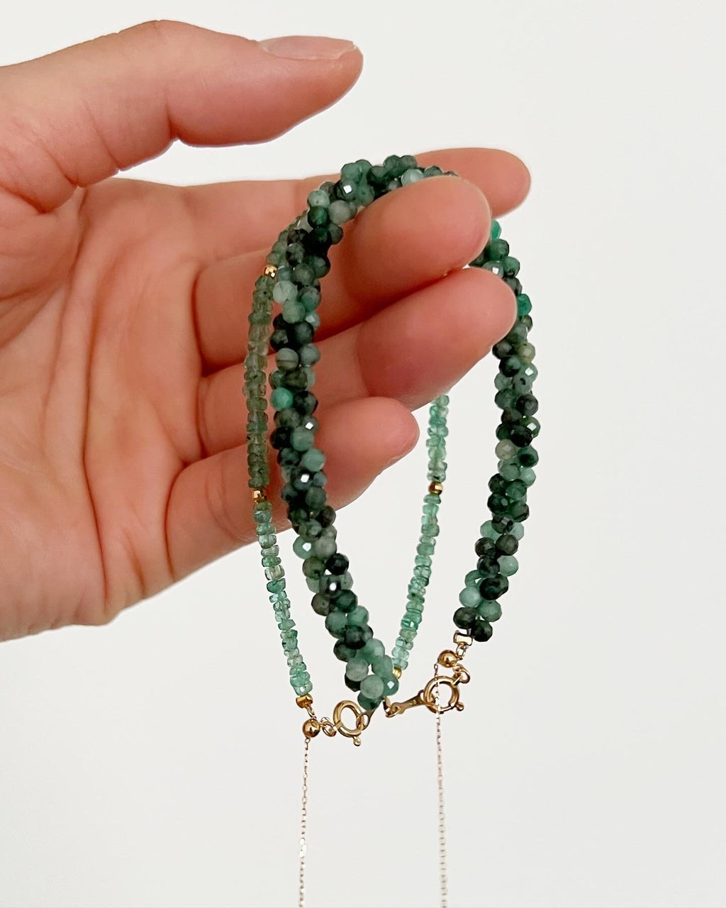 Natural Emerald Bracelet, 18K Solid Gold Beads, Dainty Minimalist Jewelry