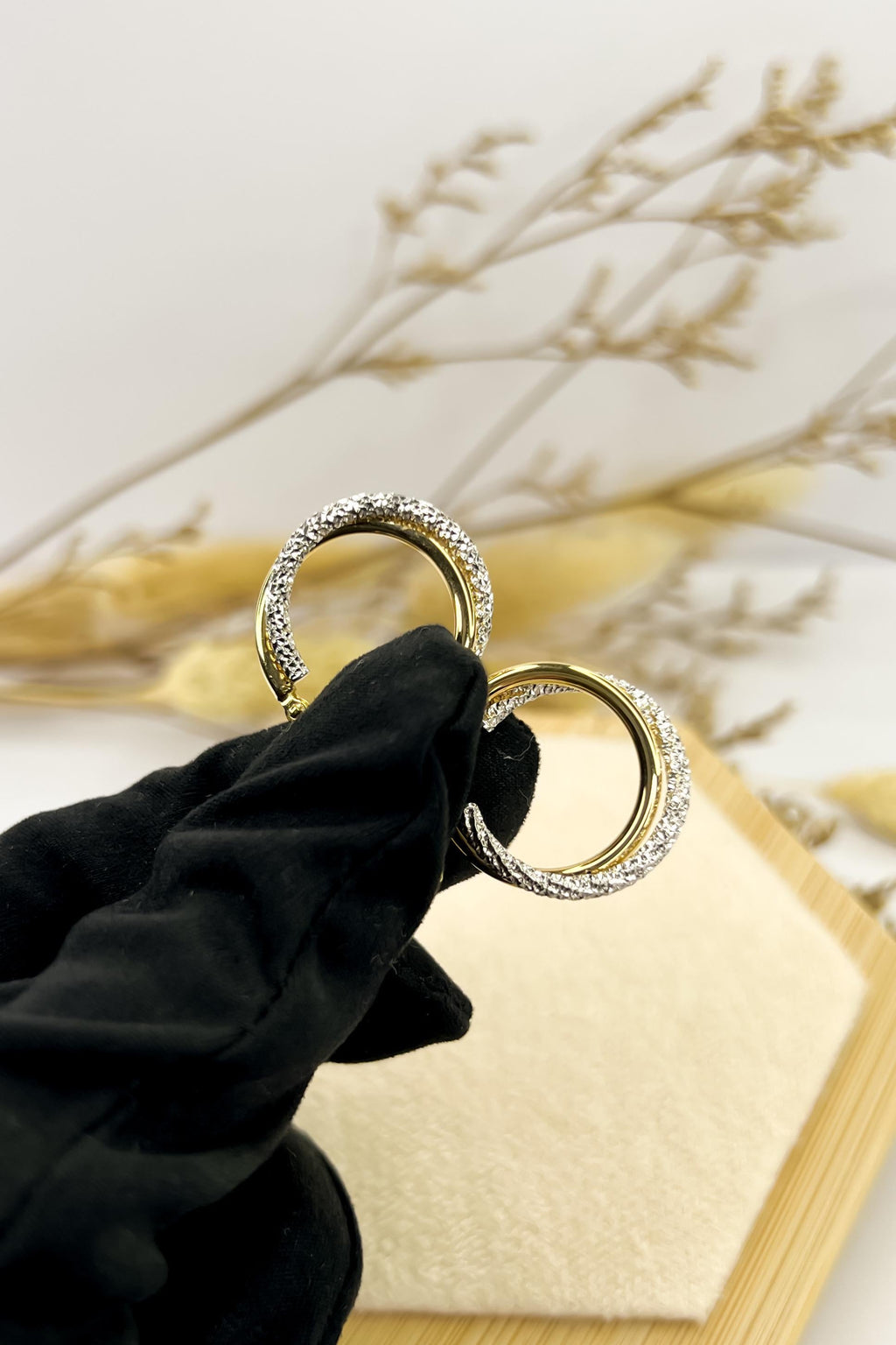 18K Solid Gold Two-Tone Hoop Earrings - Unique - Au750 - 20mm or 15mm - Birthday Gift - Christmas Gift - Gift for Her - Bestseller Gift