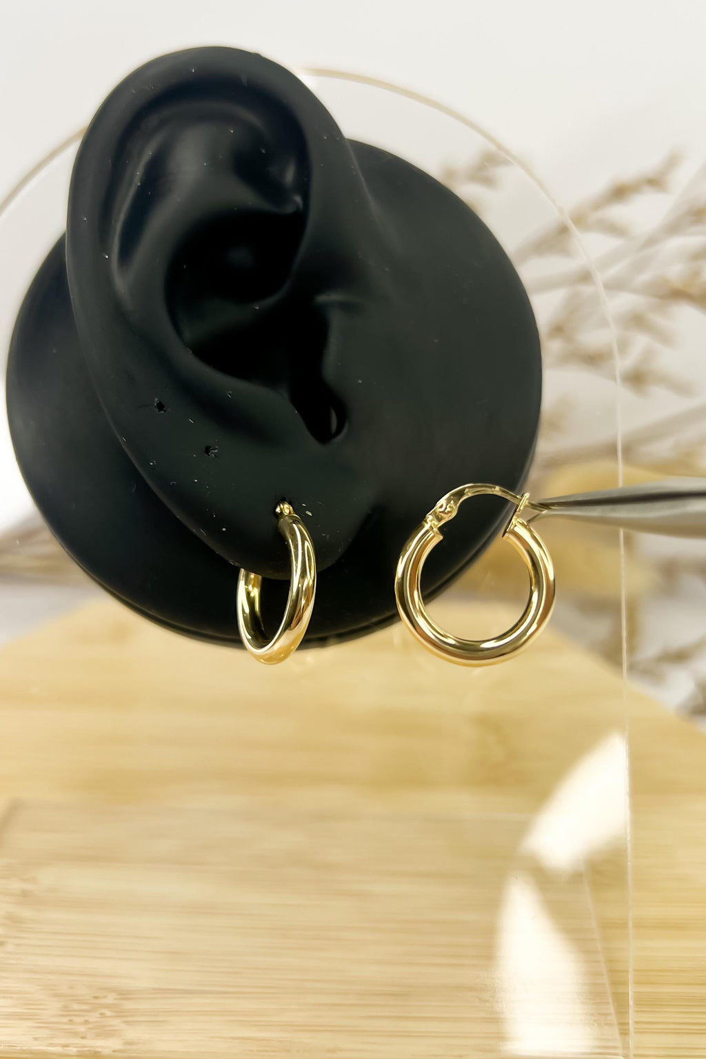 18K Solid Gold Loop Earrings - Plain - 15mm x 3mm Hoop Earrings - Birthday Gift for Her - Christmas Gift for Her - Ideal Gift for her