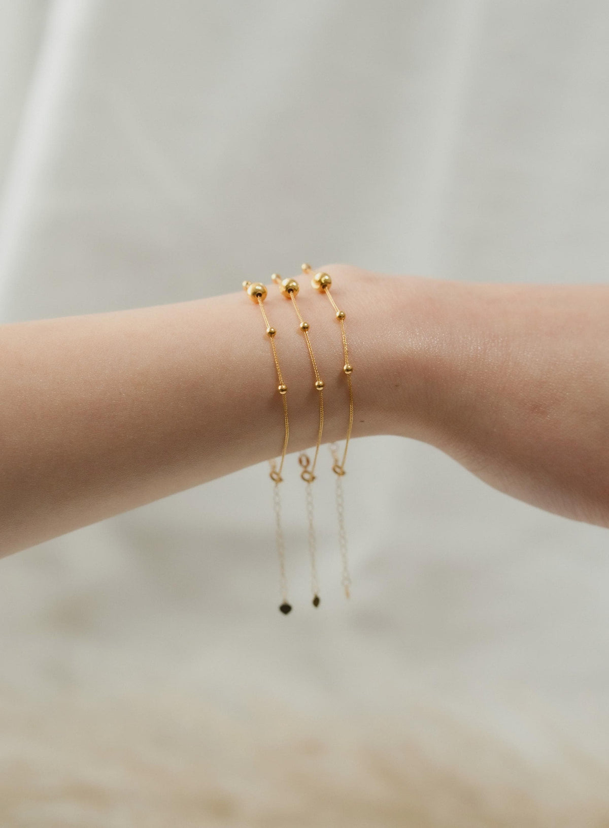 18K Solid Gold Beaded Bracelet, Adjustable Dainty Ladies Bracelet