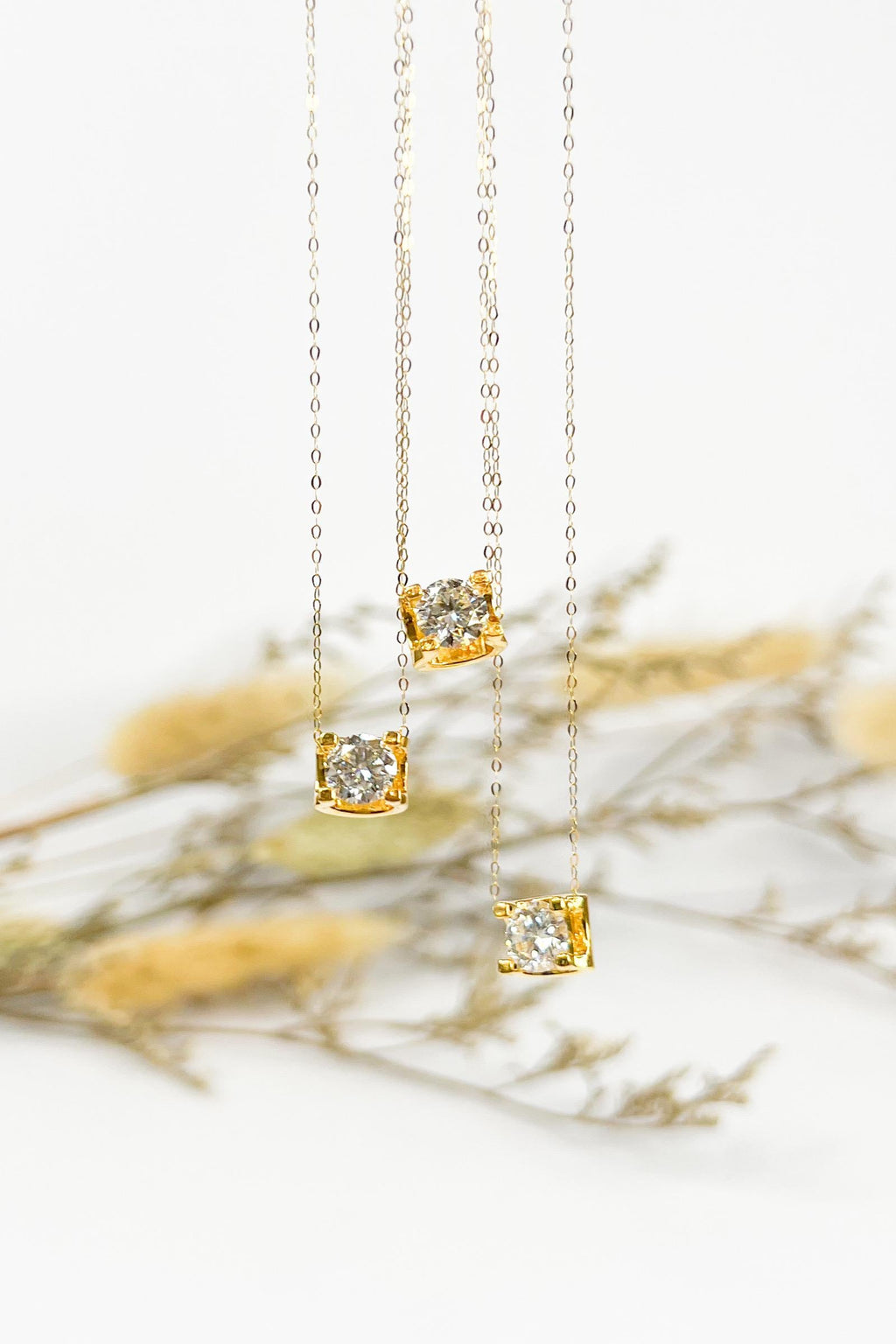 18K Solid Gold Brilliant Charm Necklace, Minimalist Dainty Chain (16-18")