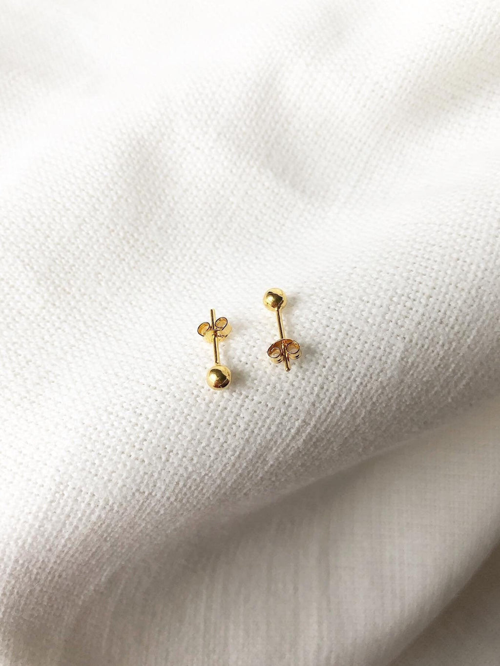 18K Solid Gold Mini Globe Stud Earrings, 3mm Minimalist Dainty Jewelry