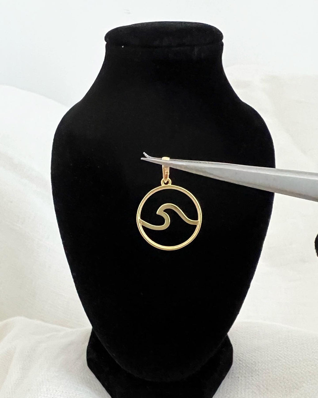 18K Solid Gold Wave Pendant Necklace, Minimalist Beach Jewelry, 15mm Dainty Charm