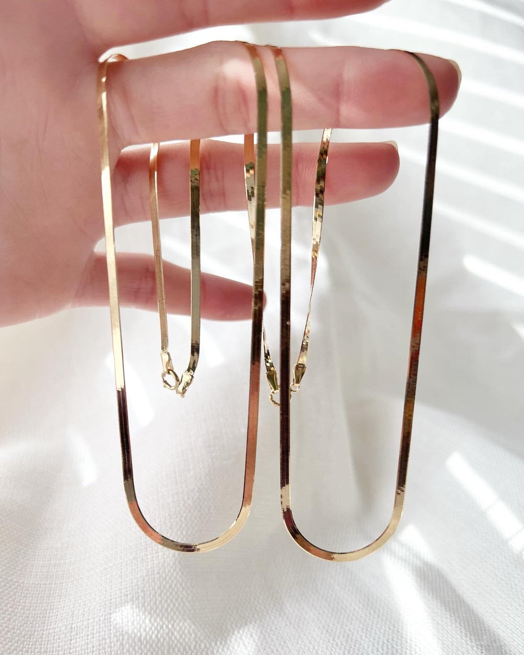 18K Solid Gold Flat Herringbone Chain Bracelet Necklace, 2.5mm Dainty Minimalist Jewelry