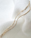 18K Solid Gold Double Strand Paperclip Beaded Bracelet, Dainty Layered Minimalist Jewelry