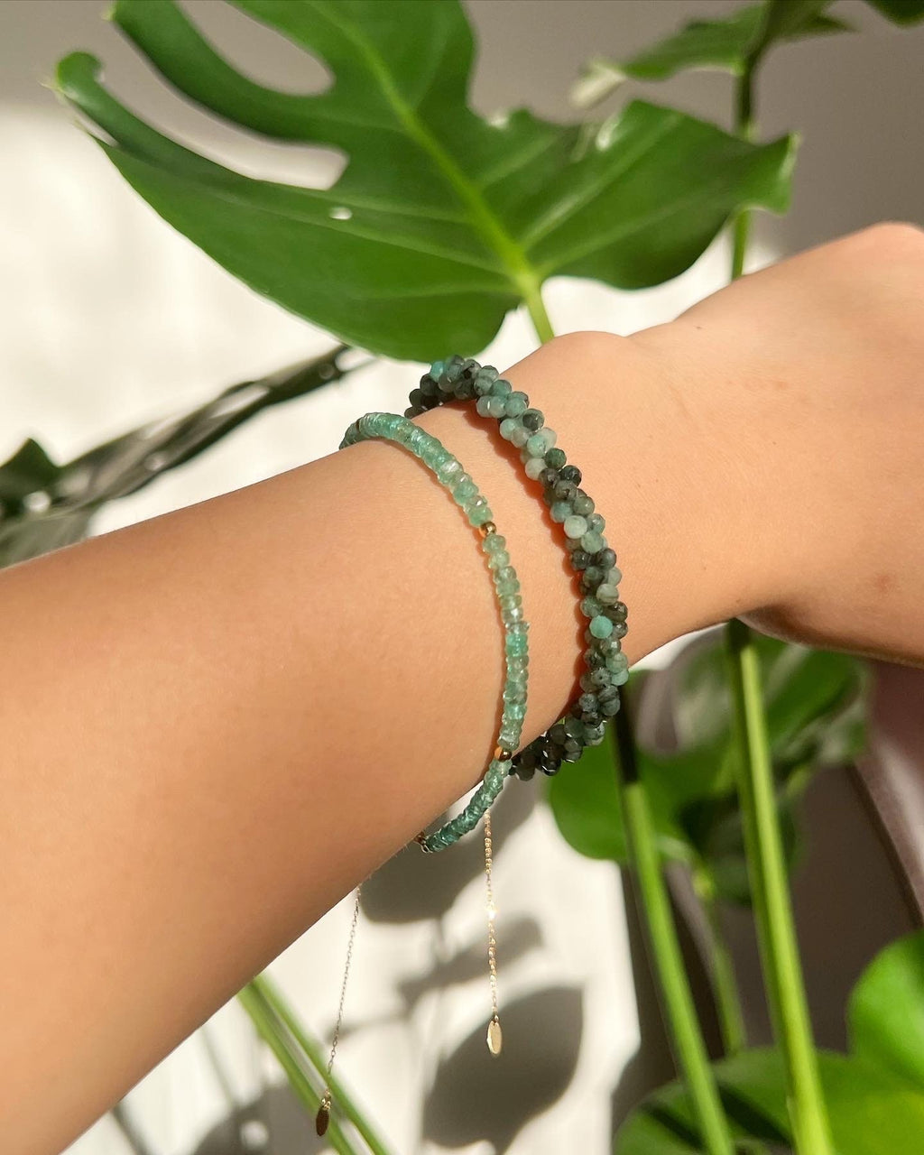 Natural Emerald Bracelet, 18K Solid Gold Beads, Dainty Minimalist Jewelry