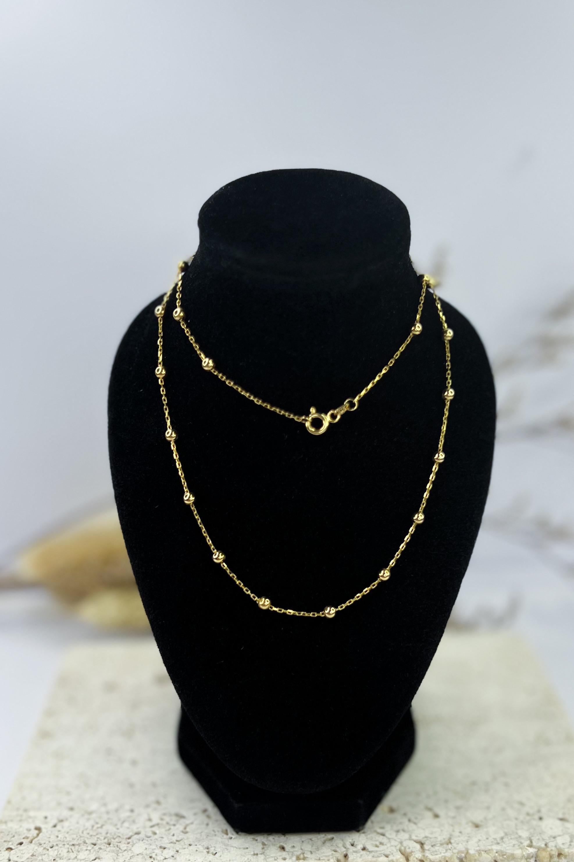 18K Solid Gold Station Necklace - K18 - 17.5 inches - Collarbone Necklace - Gift for Her - Birthday Gift for Her, Ideal Gift for Her