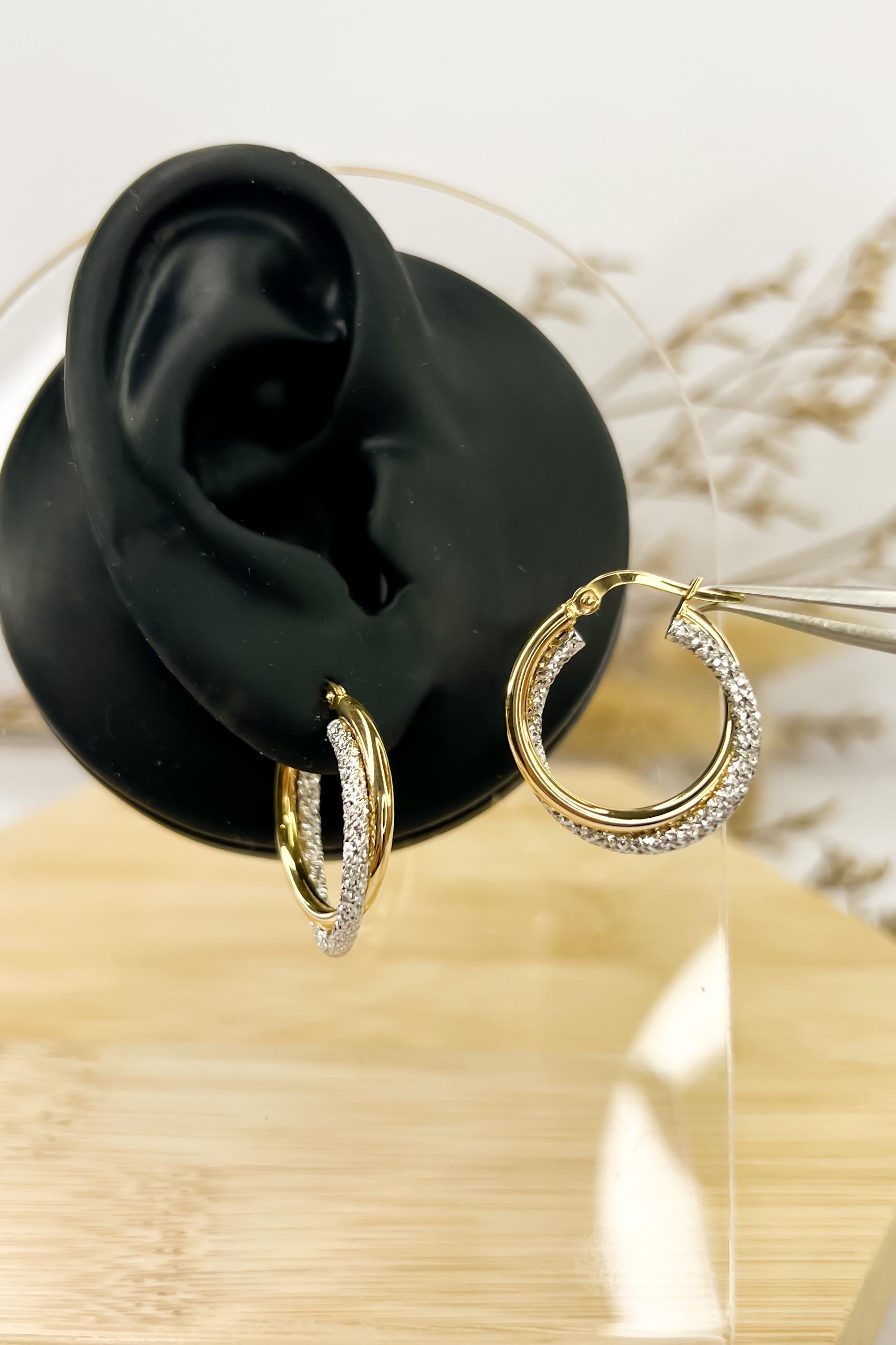 18K Solid Gold Two-Tone Hoop Earrings - Unique - Au750 - 20mm or 15mm - Birthday Gift - Christmas Gift - Gift for Her - Bestseller Gift