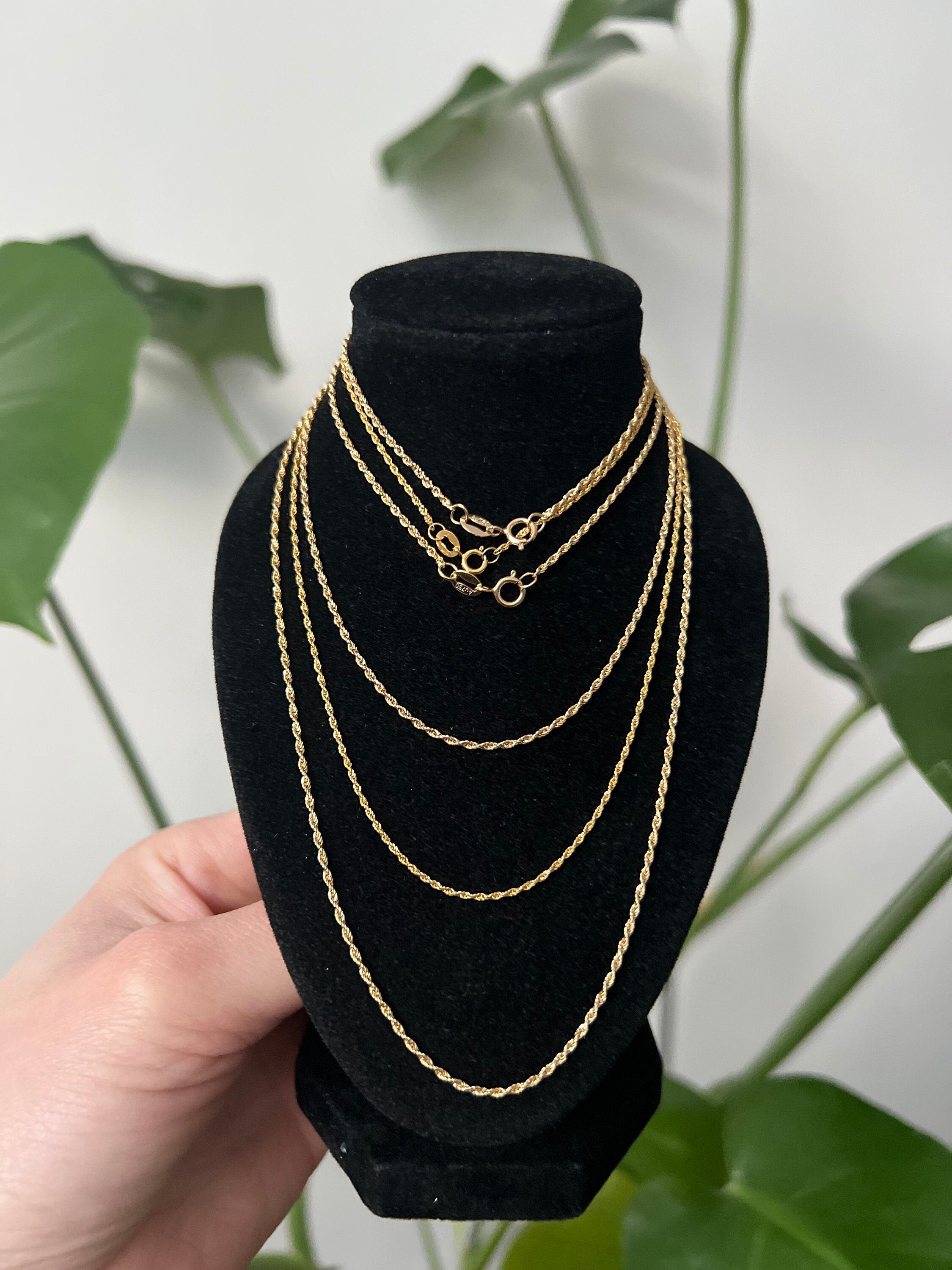 18K Solid Gold Rope Chain Necklace with Floral Charm, Minimalist Dainty Jewelry