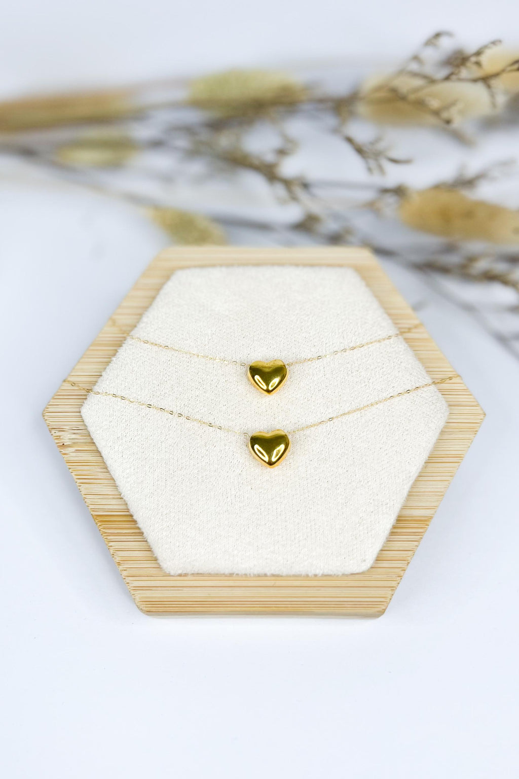 18K Solid Gold Heart Necklace, Floral Charm, Adjustable 16-18 Inch, Minimalist Jewelry