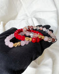 18K Gold Tiger Charm Bracelet, Rose Quartz, Red Coral, Lucky Gemstone Jewelry