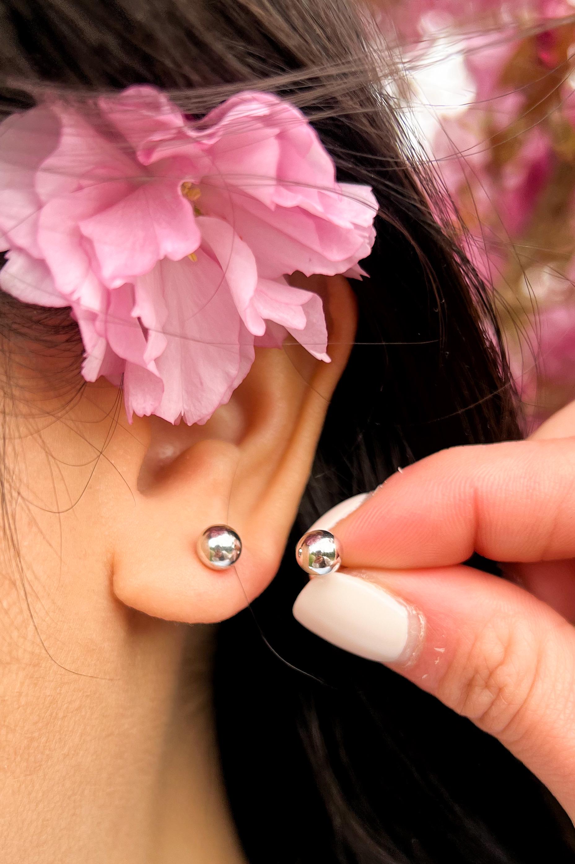 18K White Gold Stud Earrings, 6mm Round Dainty Earrings, Minimalist Jewelry, Gift for Her
