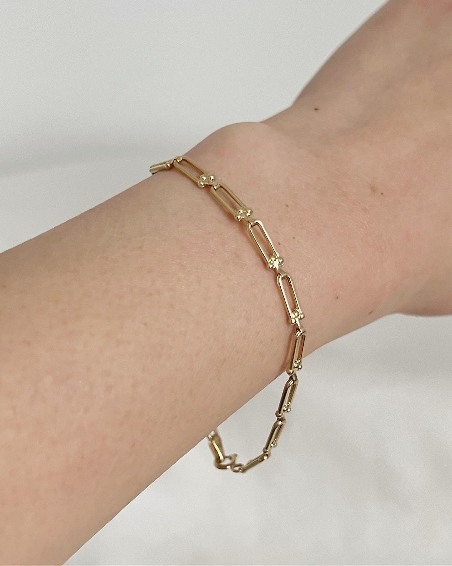 18K Solid Gold U-Link Bracelet, 3.5mm Delicate Chain, Minimalist Jewelry