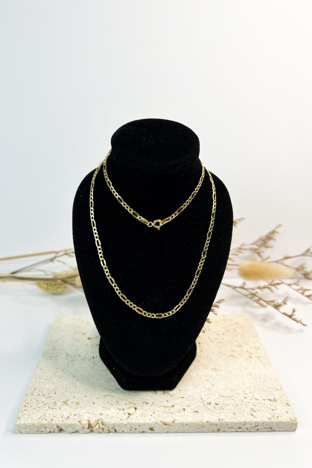 18K Solid Gold Figaro Necklace Chain, Minimalist Jewelry, Adjustable Length