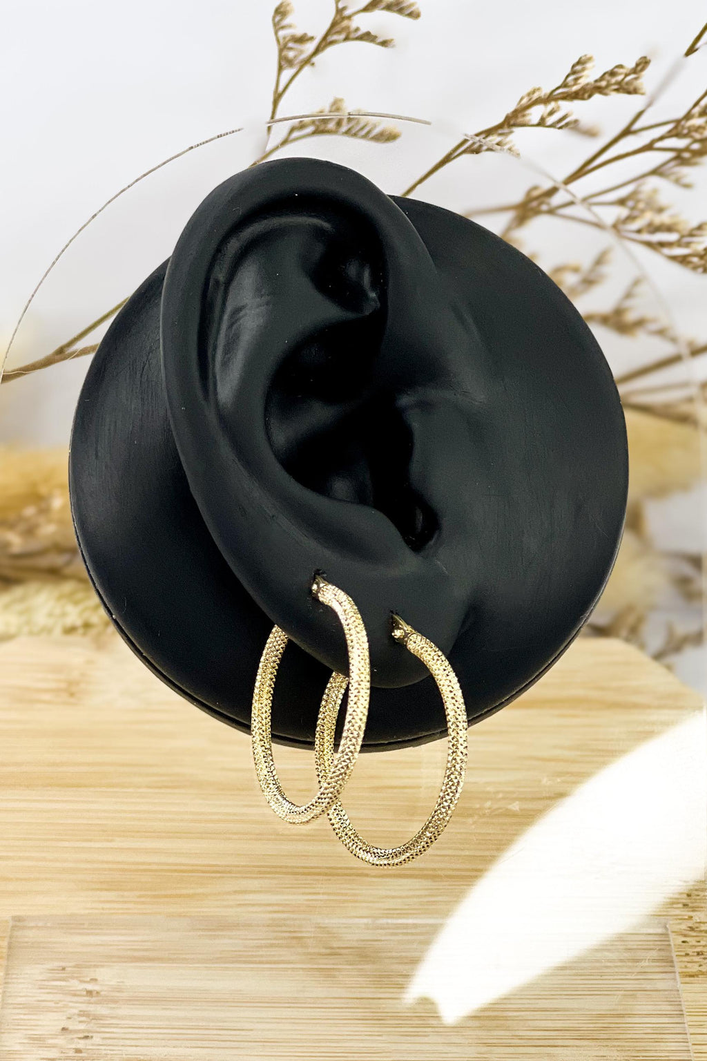 18K Solid Gold Textured Hoop Earrings -16mm - Thick & Unique - Dailywear - Best gift for her - Ideal gift for her - Birthday Gift for Her