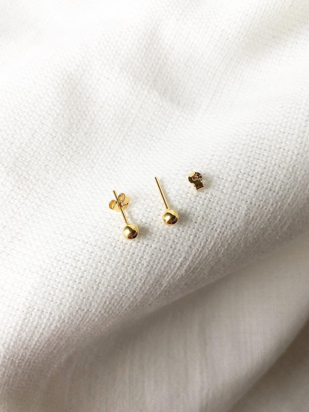 18K Solid Gold Mini Globe Stud Earrings, 3mm Minimalist Dainty Jewelry