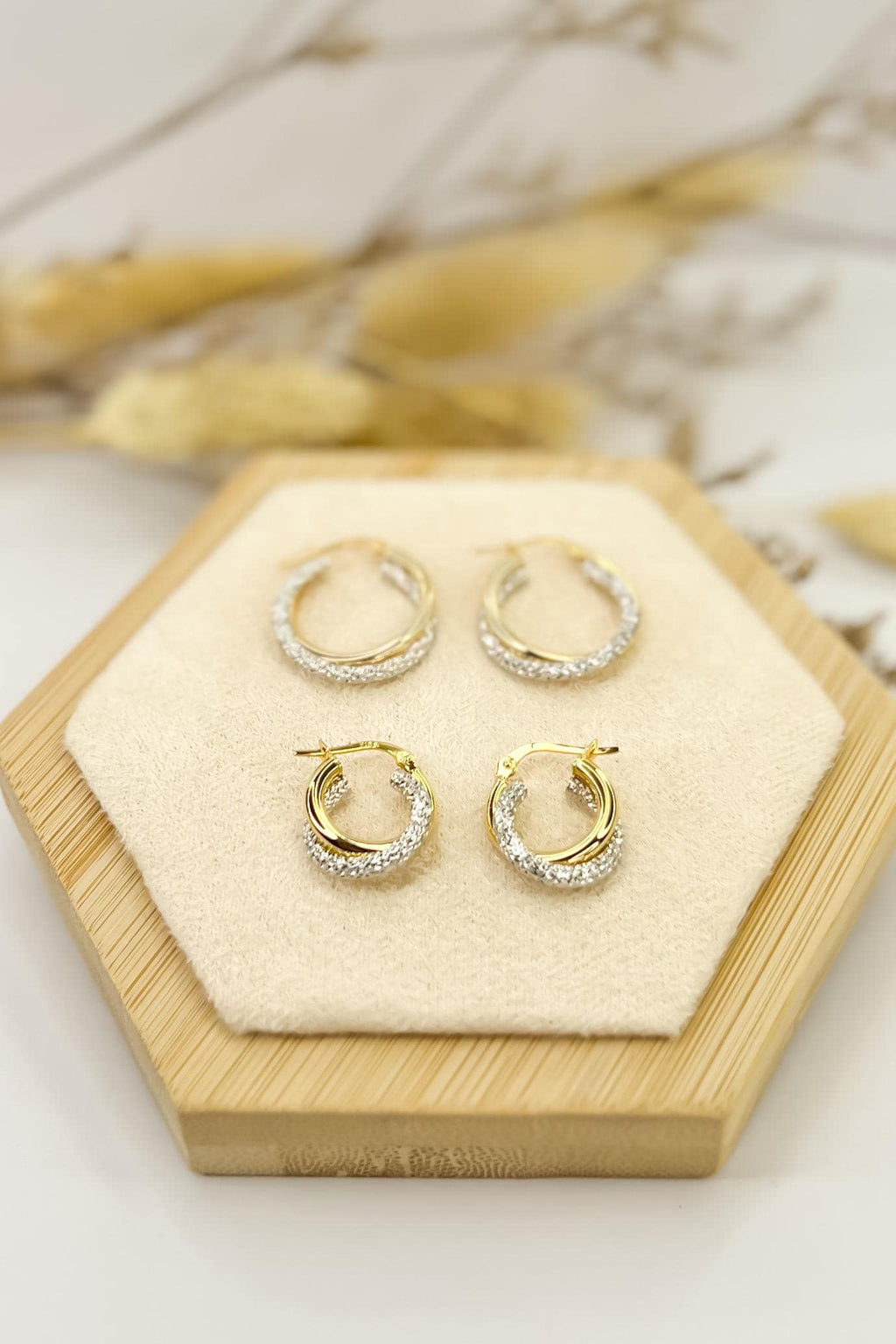 18K Solid Gold Two-Tone Hoop Earrings - Unique - Au750 - 15mm  Birthday Gift - Christmas Gift - Gift for Her - Bestseller Gift