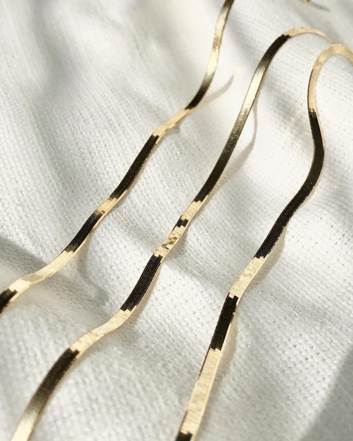 18K Solid Gold Herringbone Bracelet, 7-Inch Dainty Stacking Jewelry