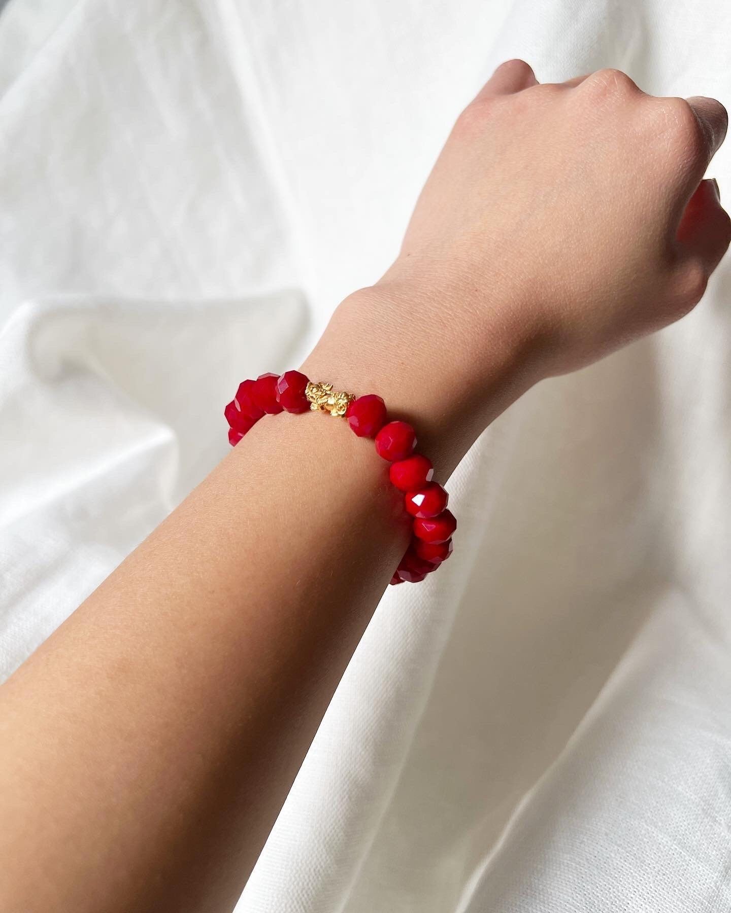 18K Gold Tiger Charm Bracelet, Rose Quartz, Red Coral, Lucky Gemstone Jewelry