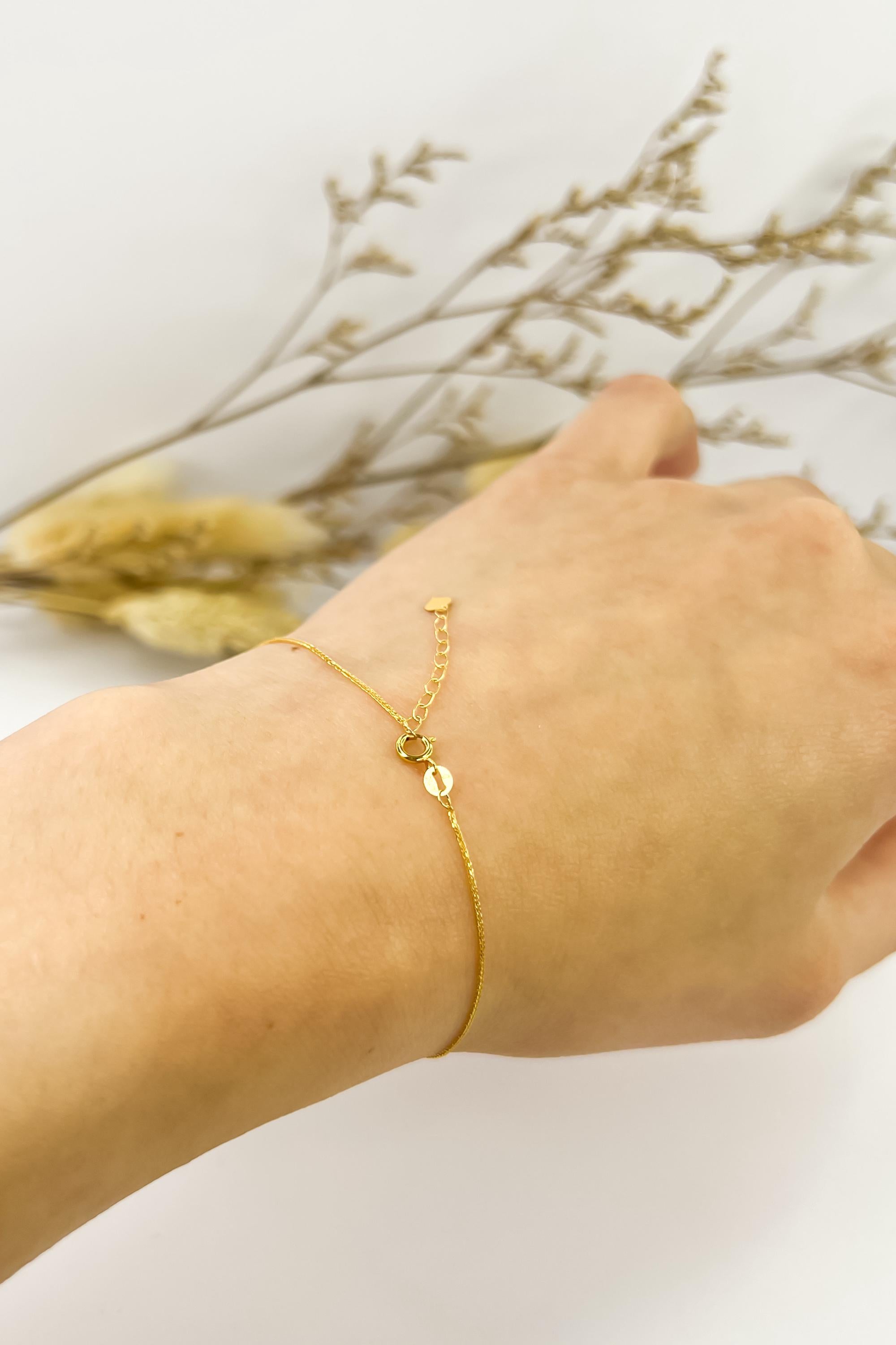18k Solid Gold Beaded with Heart Centre Piece Charm Bracelet - Unique - Au750 - Yellow Gold - Ideal Gift for Her - Best Gift for her