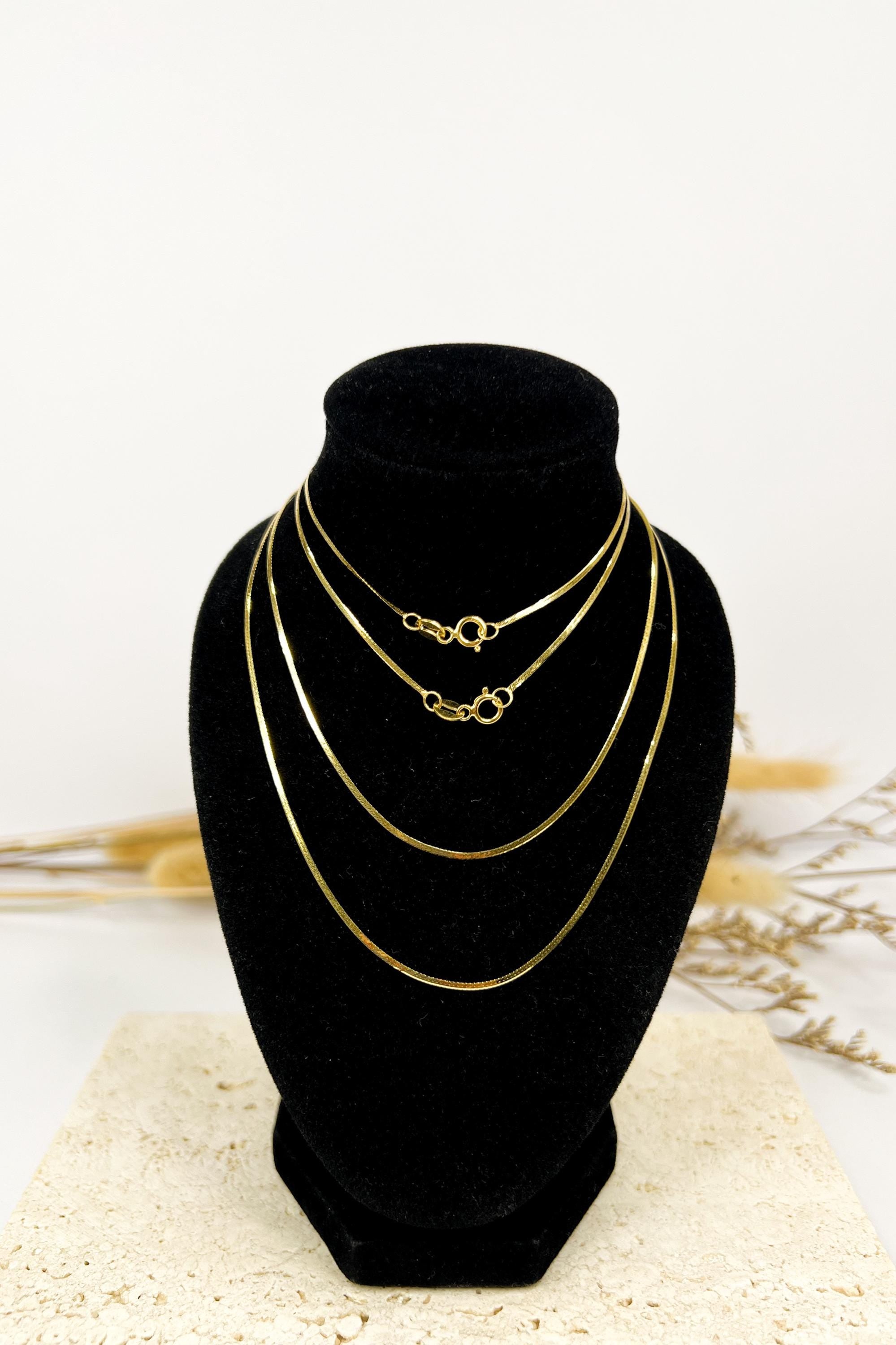 18K Solid Gold Herringbone Necklace, Petite Collarbone Chain, Dainty Minimalist Gold Necklace, Layering Jewelry, Gift for Her