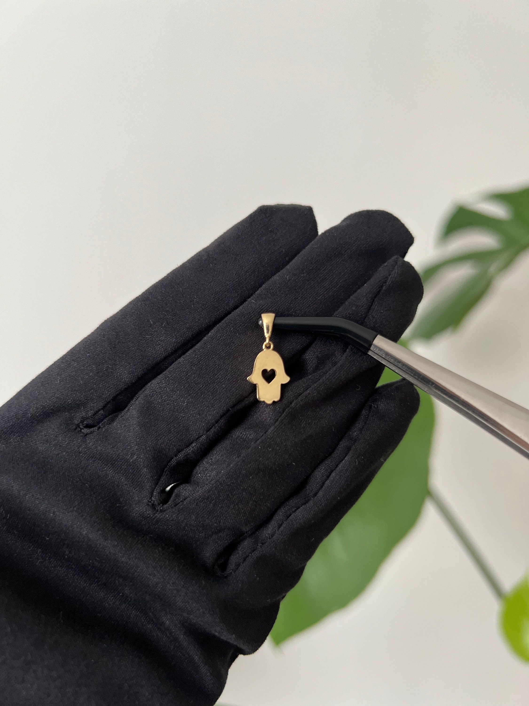 18K Solid Gold Hamsa Hand Pendant, Minimalist Spiritual Charm, Gift for Her