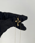 18K Solid Gold Cross Necklace, Diamond Sapphire, Dainty Religious Jewelry