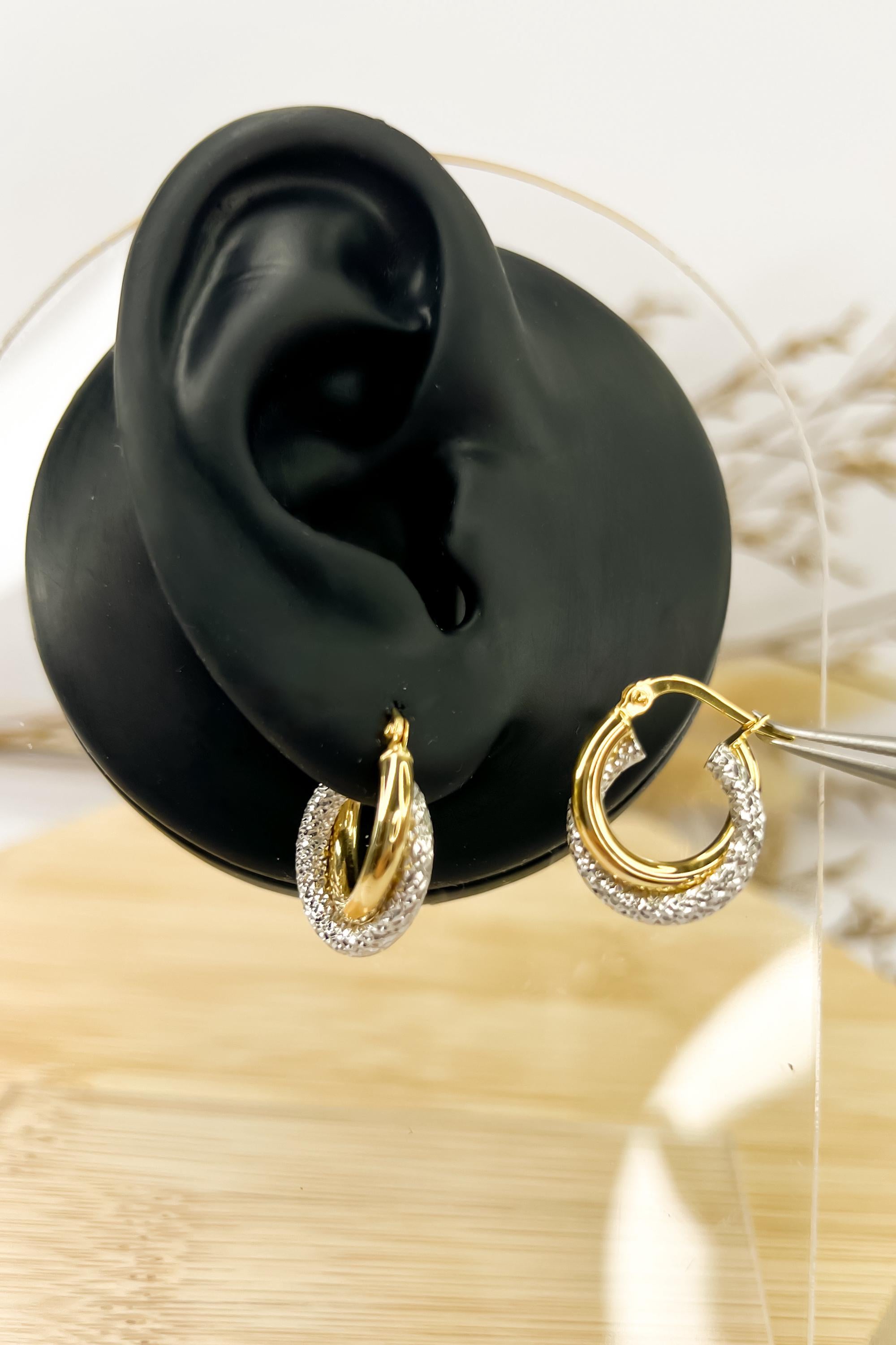 18K Solid Gold Two-Tone Hoop Earrings - Unique - Au750 - 20mm or 15mm - Birthday Gift - Christmas Gift - Gift for Her - Bestseller Gift