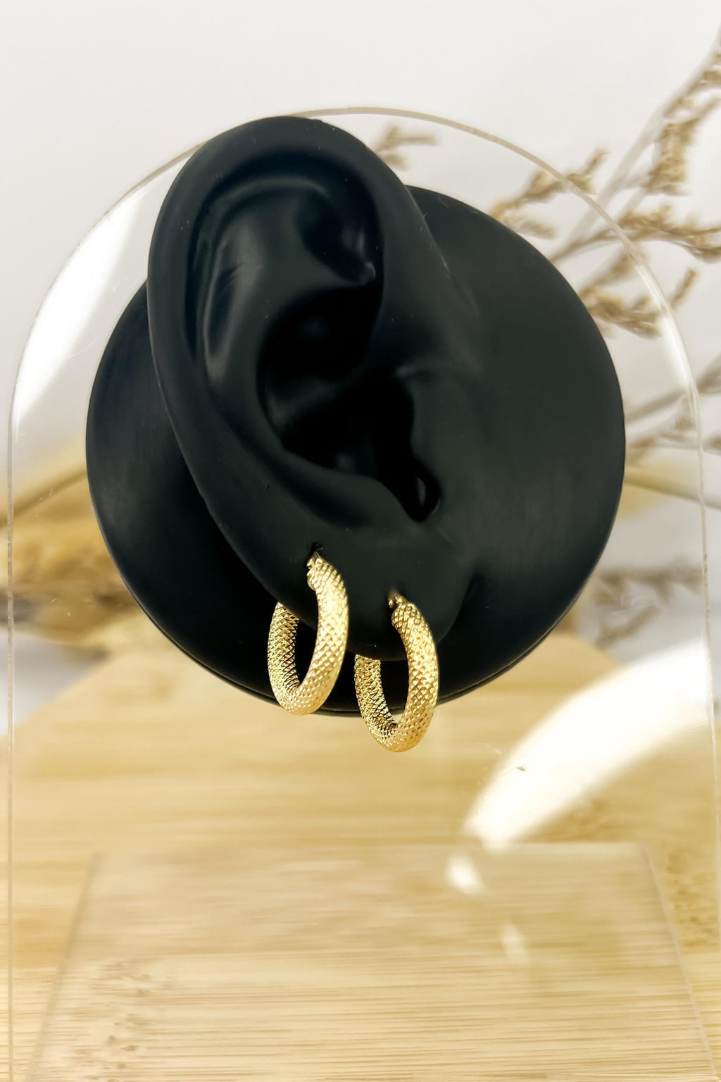 18K Solid Gold Textured Hoop Earrings -16mm - Thick & Unique - Dailywear - Best gift for her - Ideal gift for her - Birthday Gift for Her