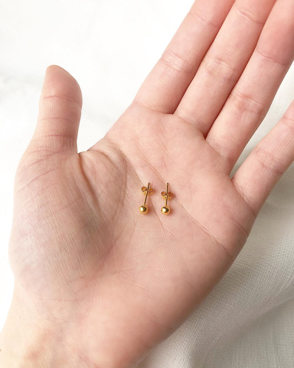 18K Solid Gold Mini Globe Stud Earrings, 3mm Minimalist Dainty Jewelry