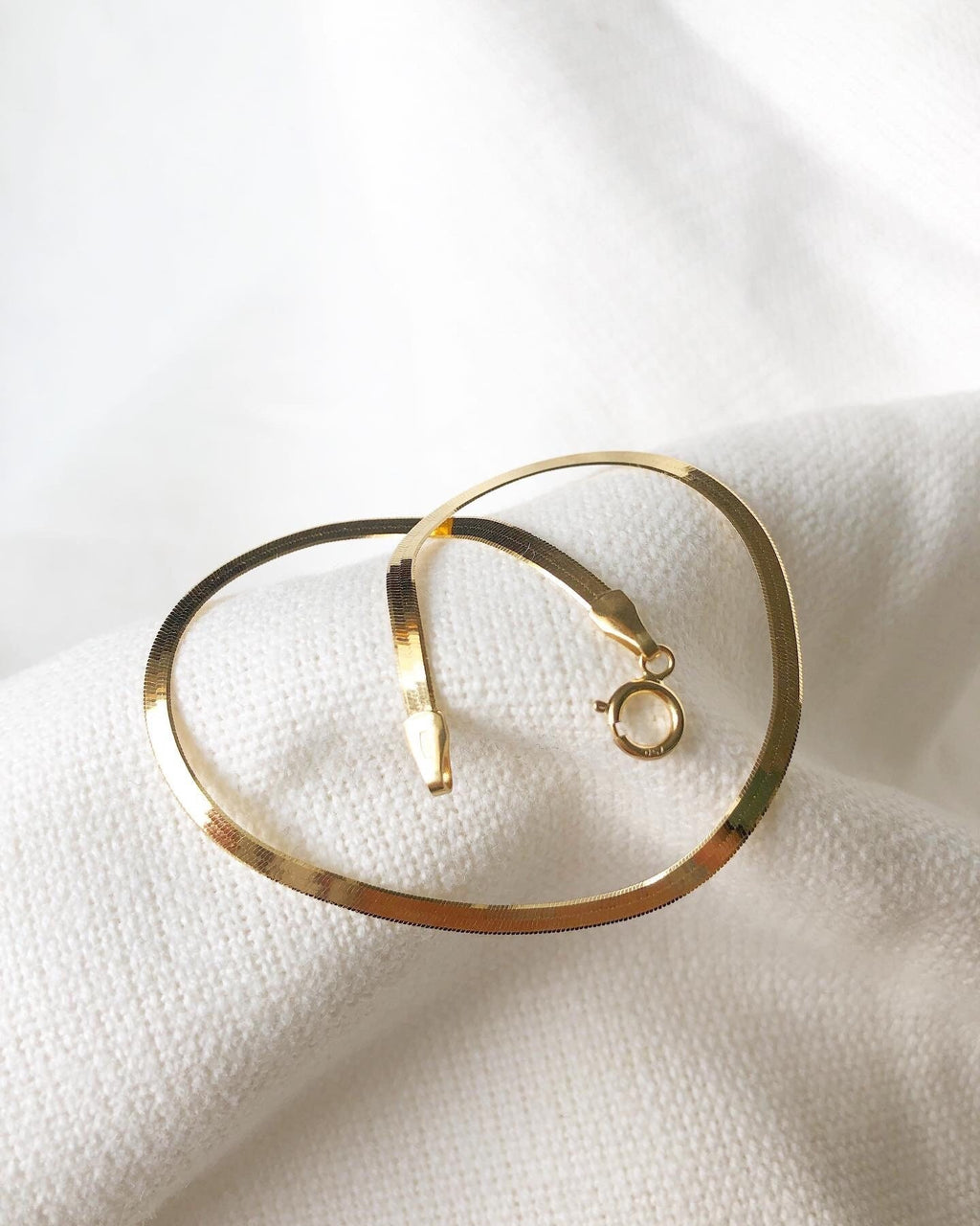 18K Solid Gold Herringbone Bracelet, 7-Inch Dainty Stacking Jewelry
