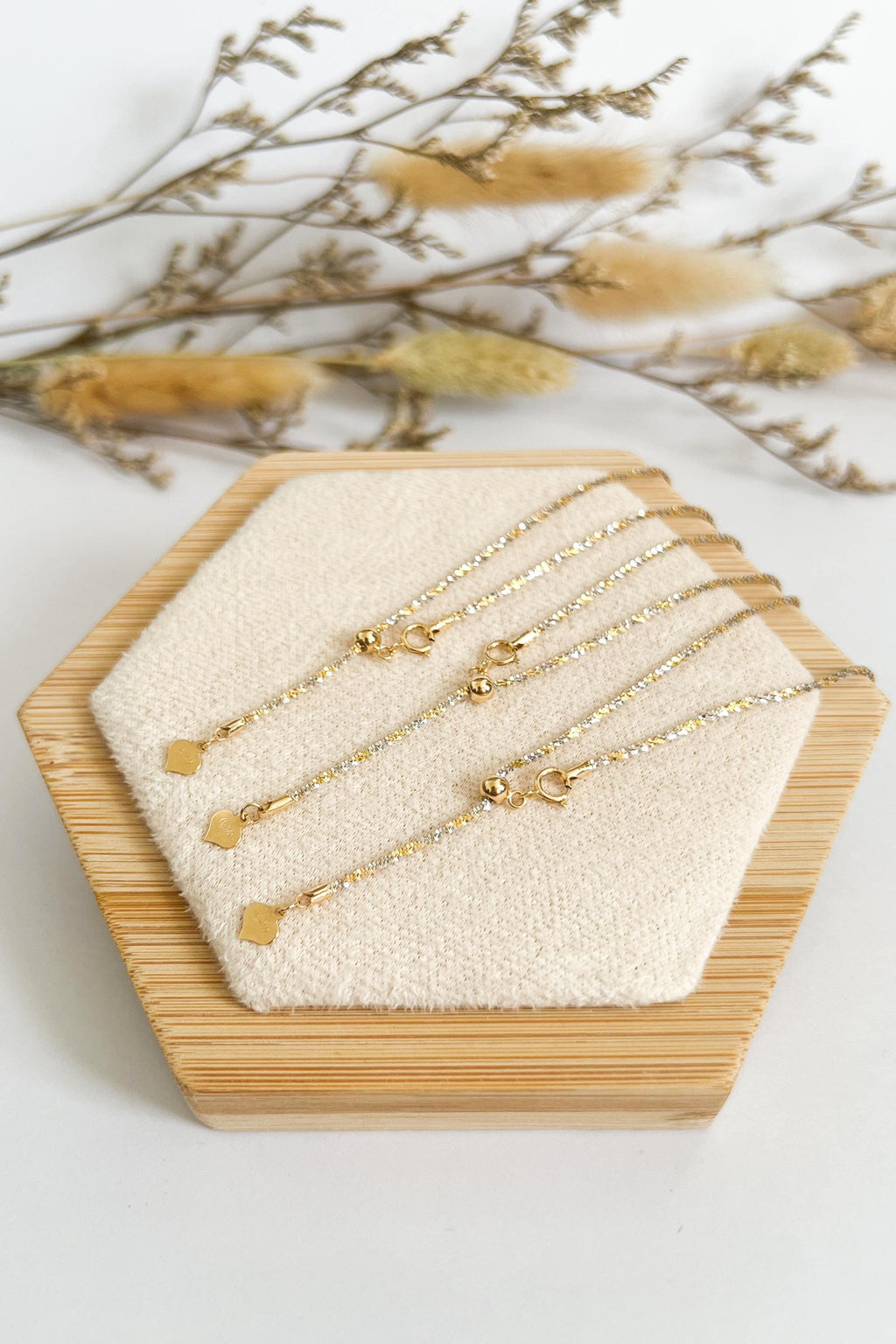 18K Solid Gold Two-Tone Sparkly Necklace, Adjustable Chain, Minimalist Layering Jewelry