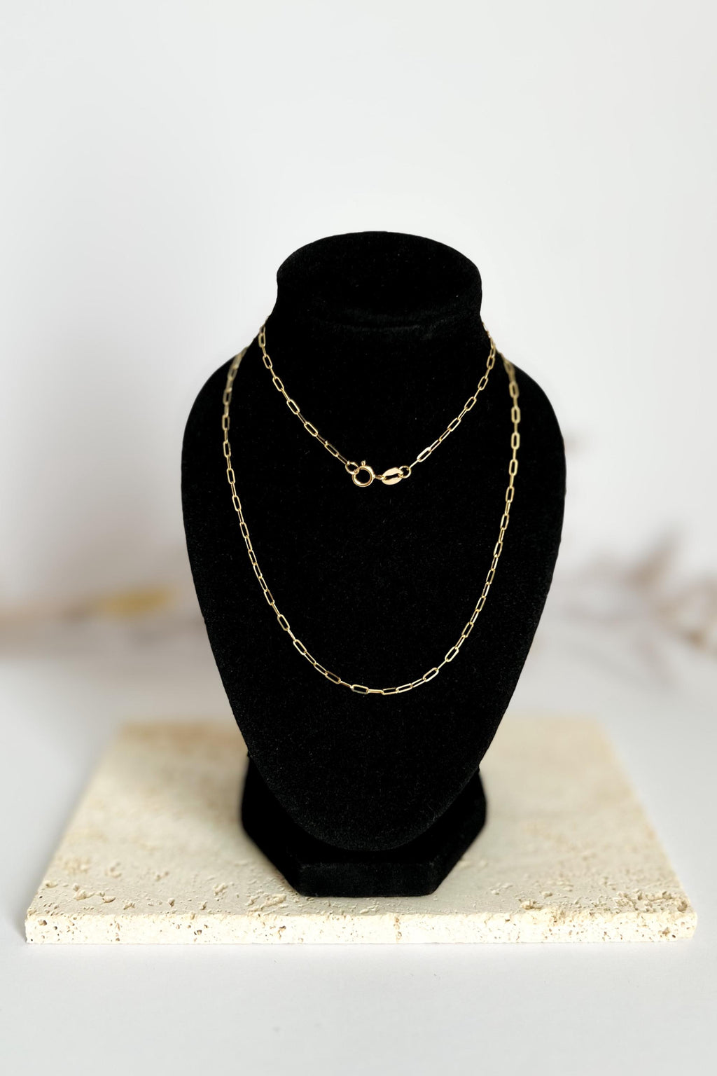 18K Solid Gold Paperclip Chain Necklace, Minimalist Dainty Layering Jewelry