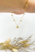 18K Solid Gold Beaded Heart Charm Bracelet, Minimalist Adjustable Jewelry
