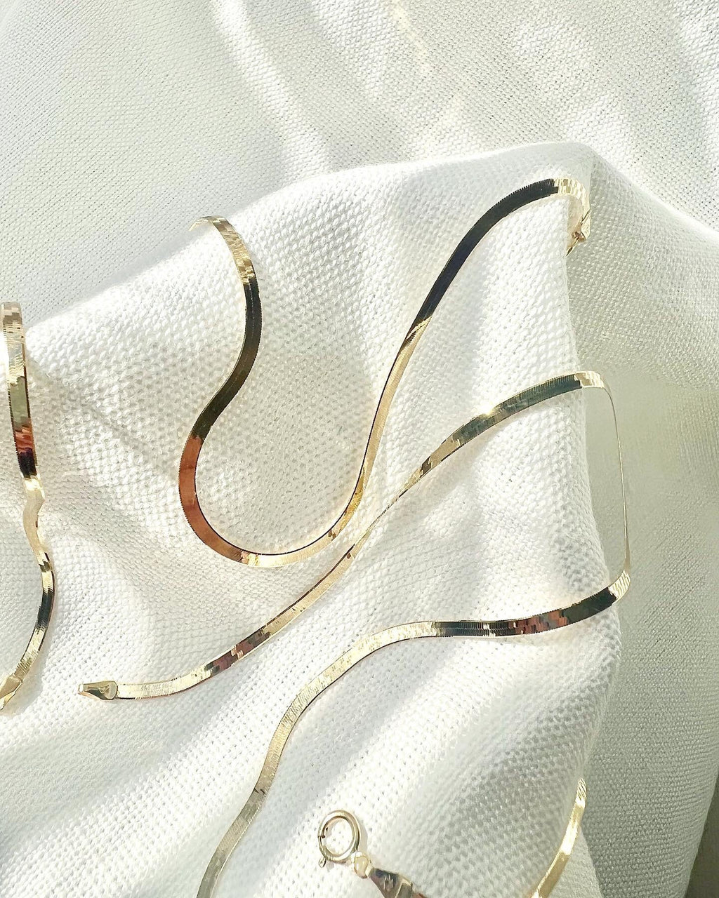 18K Solid Gold Flat Herringbone Chain Bracelet Necklace, 2.5mm Dainty Minimalist Jewelry