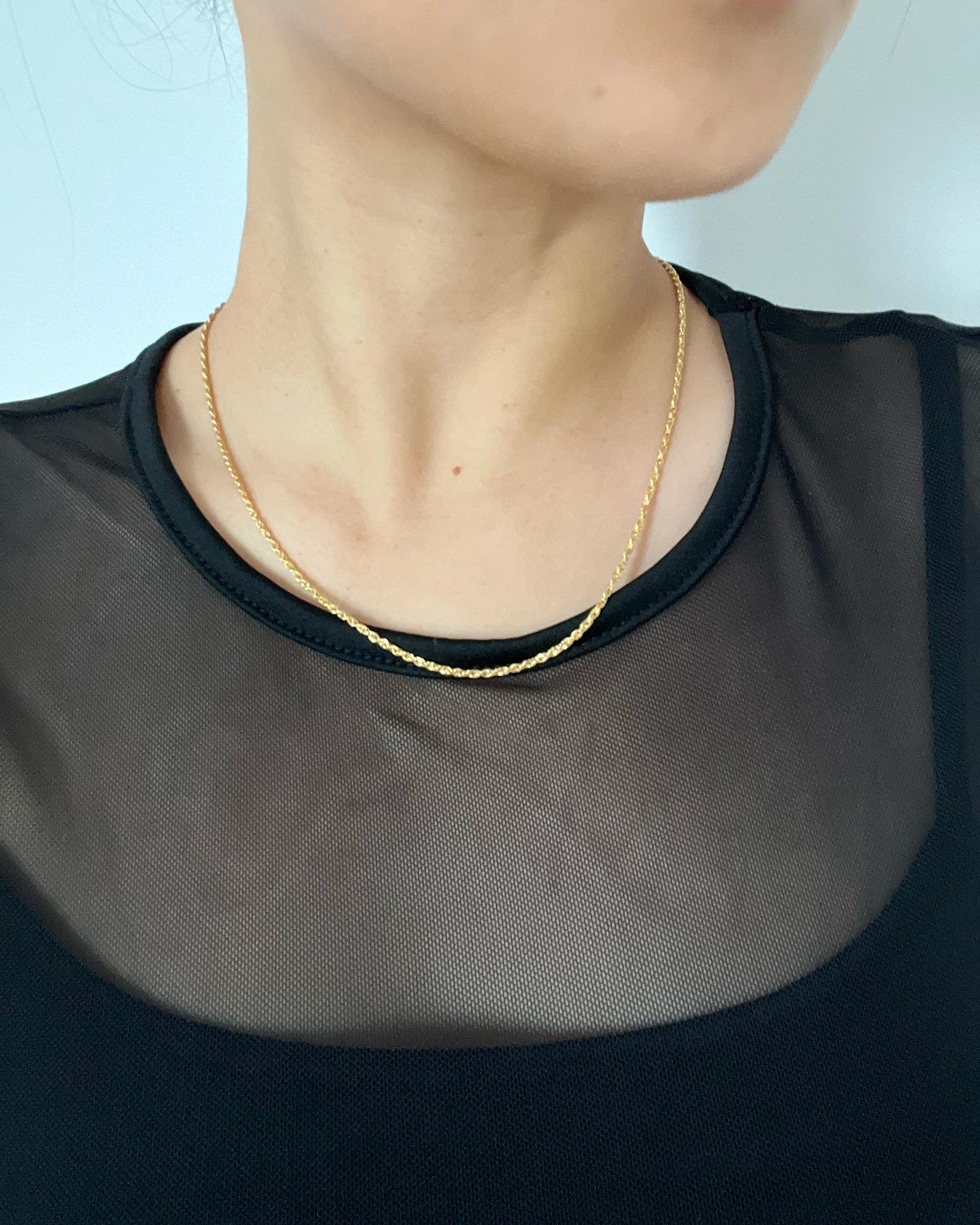 18K Solid Gold Twisted Rope Chain Necklace, 1.0-2.0mm, Minimalist Layering Jewelry