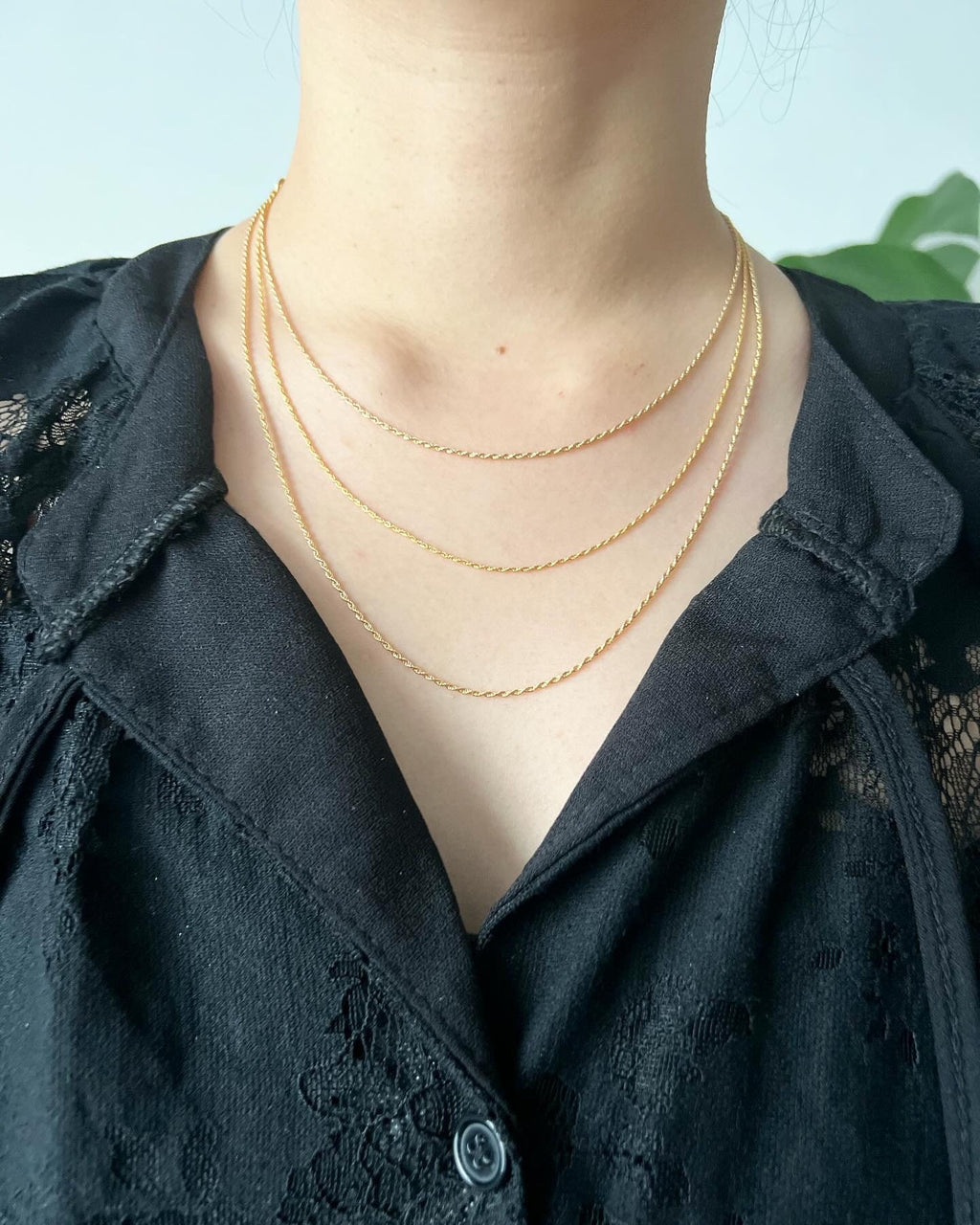 18K Solid Gold Rope Chain Necklace with Floral Charm, Minimalist Dainty Jewelry