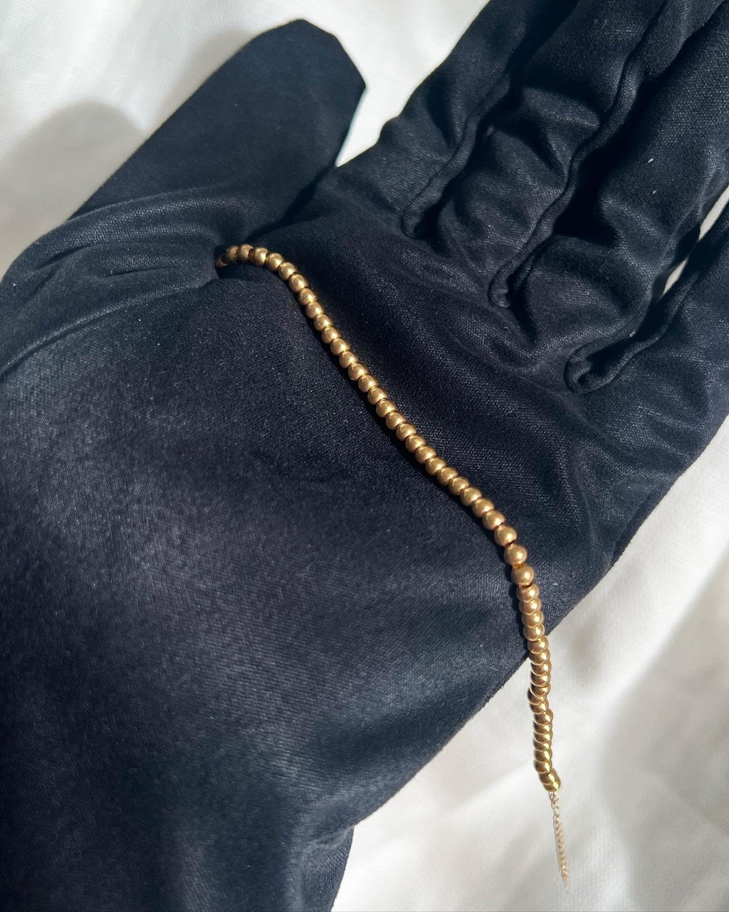 18K Solid Gold Beaded Bracelet, 3mm Dainty Adjustable Strand, Minimalist Jewelry