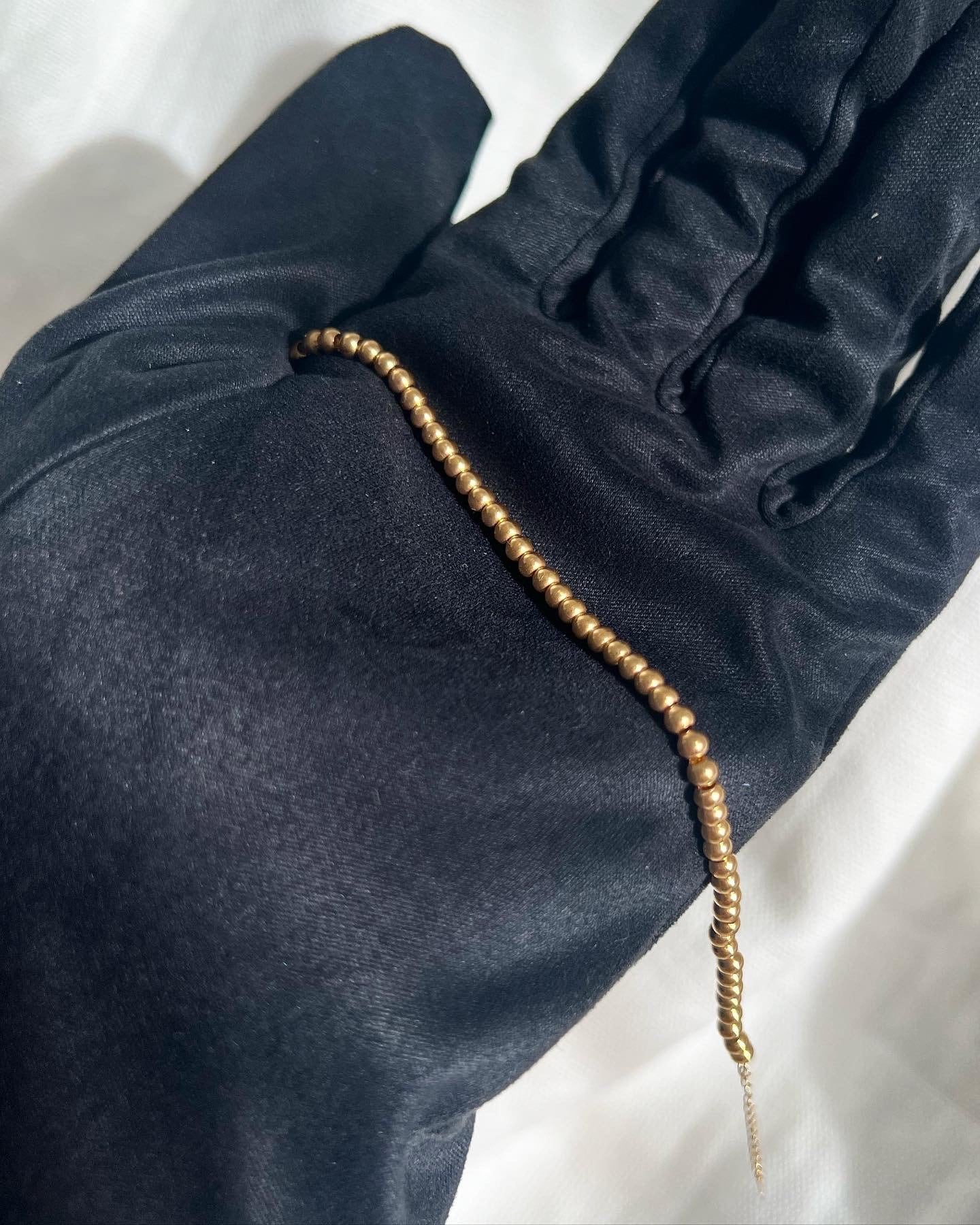 18K Solid Gold Beaded Bracelet, 3mm Dainty Adjustable Strand, Minimalist Jewelry
