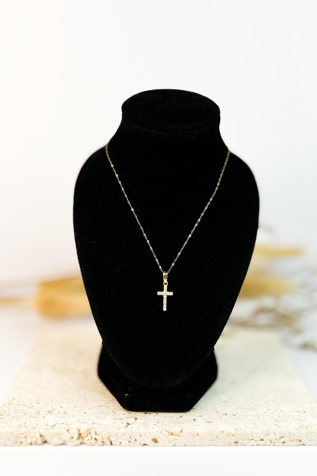 18K Solid Gold Cross Necklace, Moissanite Multi-Gem Charms, Dainty Religious Jewelry