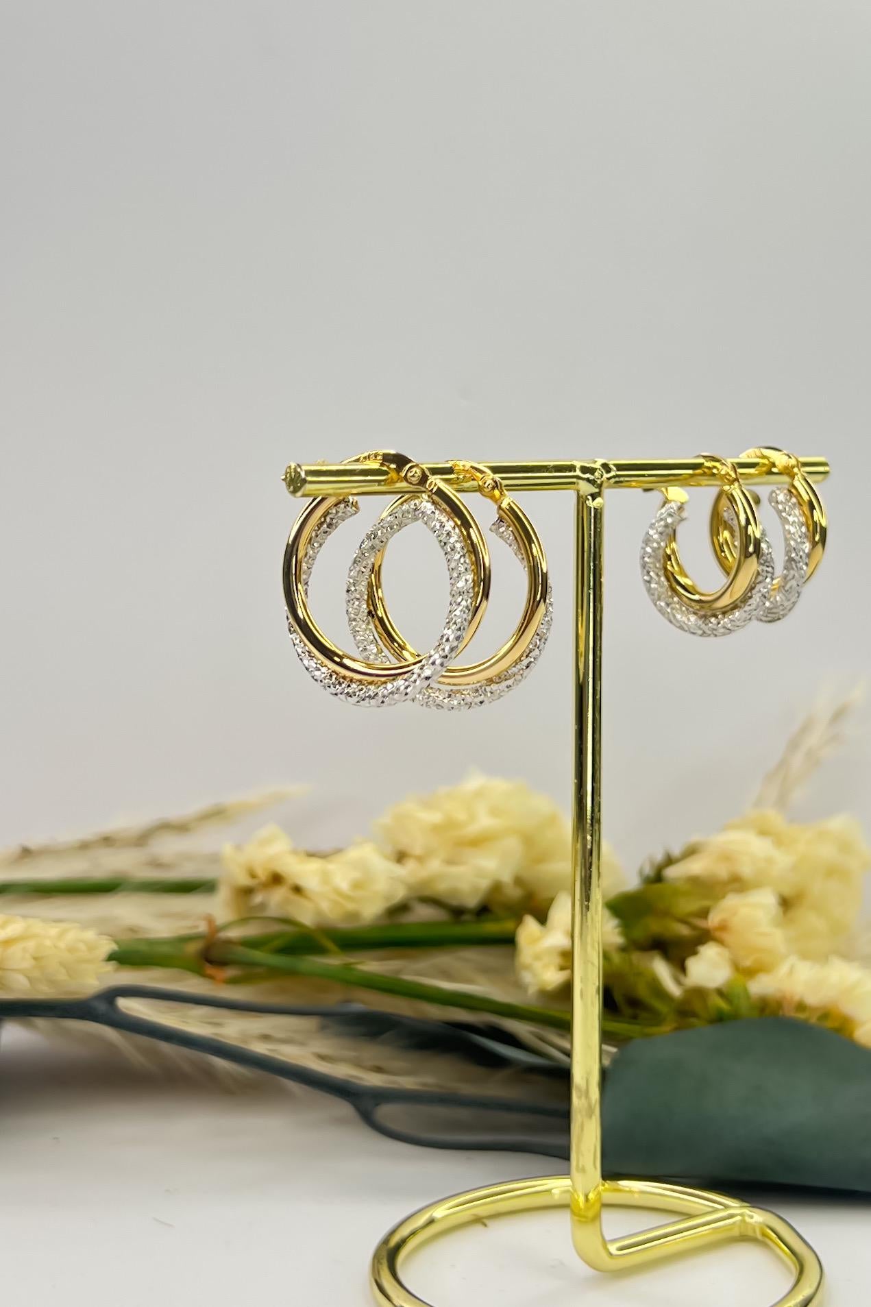 18K Solid Gold Two-Tone Hoop Earrings - Unique - Au750 - 20mm or 15mm - Birthday Gift - Christmas Gift - Gift for Her - Bestseller Gift