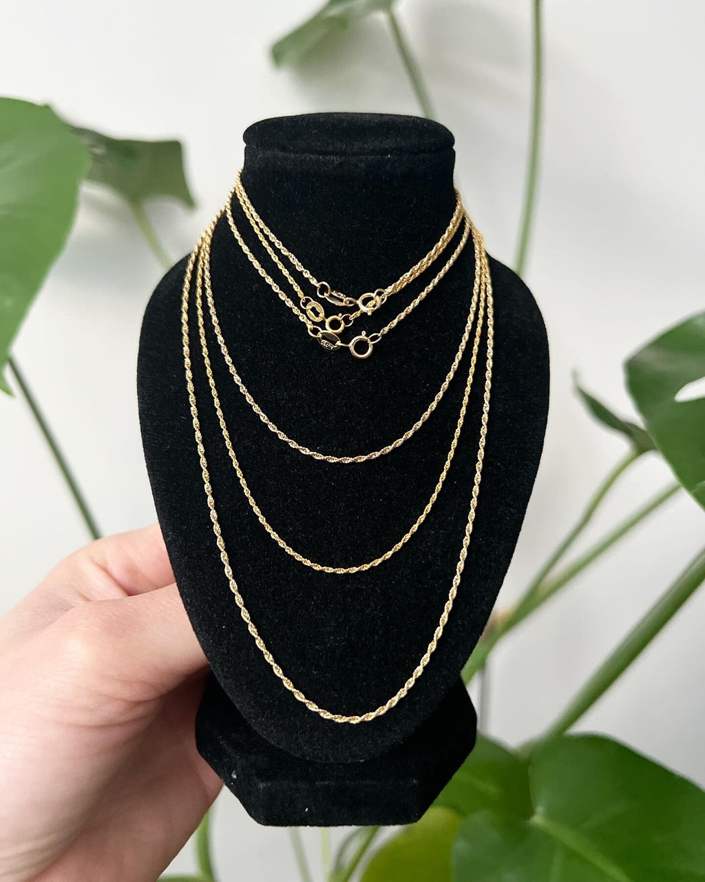 18K Solid Gold Twisted Rope Chain Necklace, 1.0-2.0mm, Minimalist Layering Jewelry