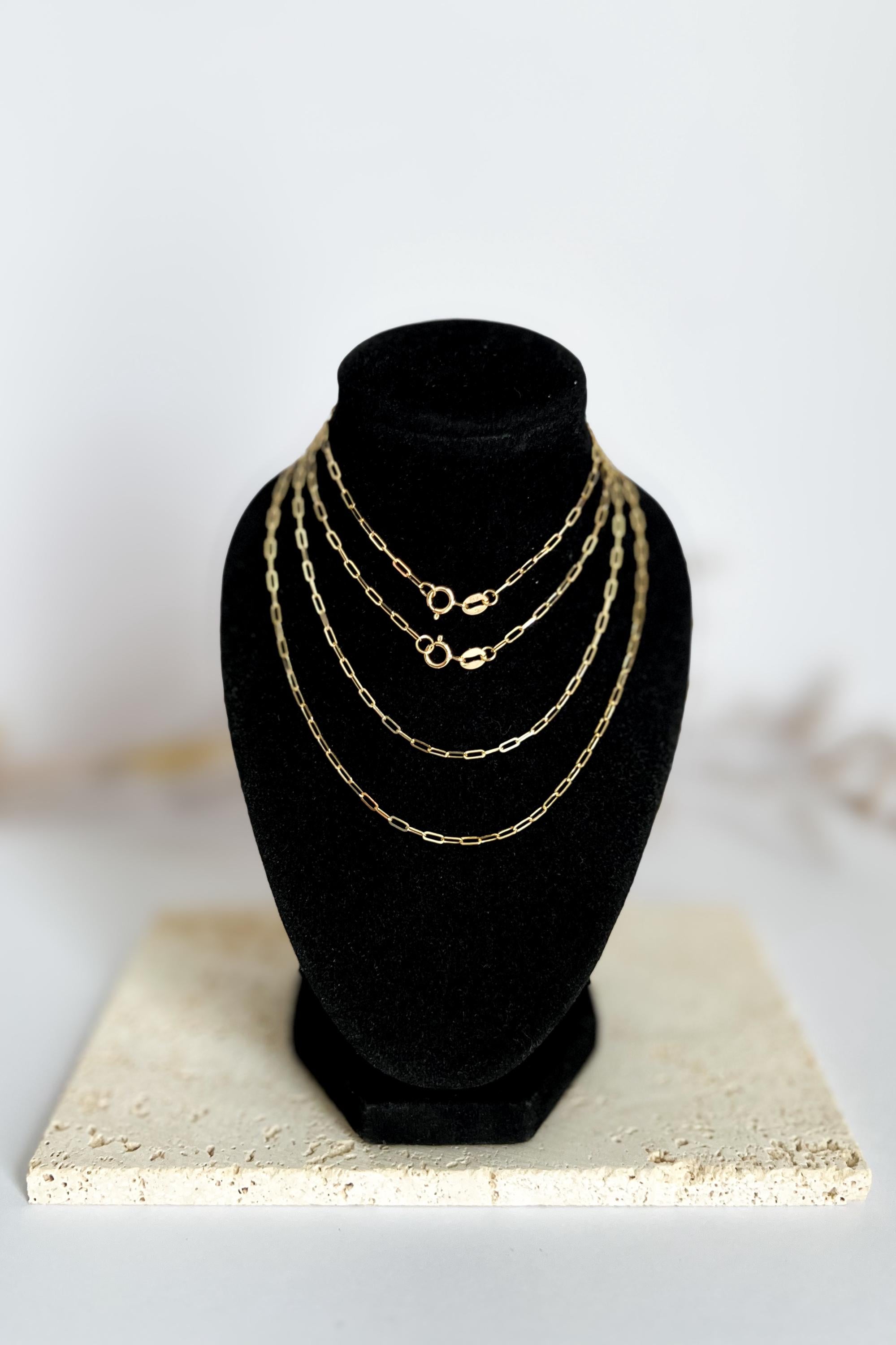 18K Solid Gold Paperclip Chain Necklace, Minimalist Dainty Layering Jewelry